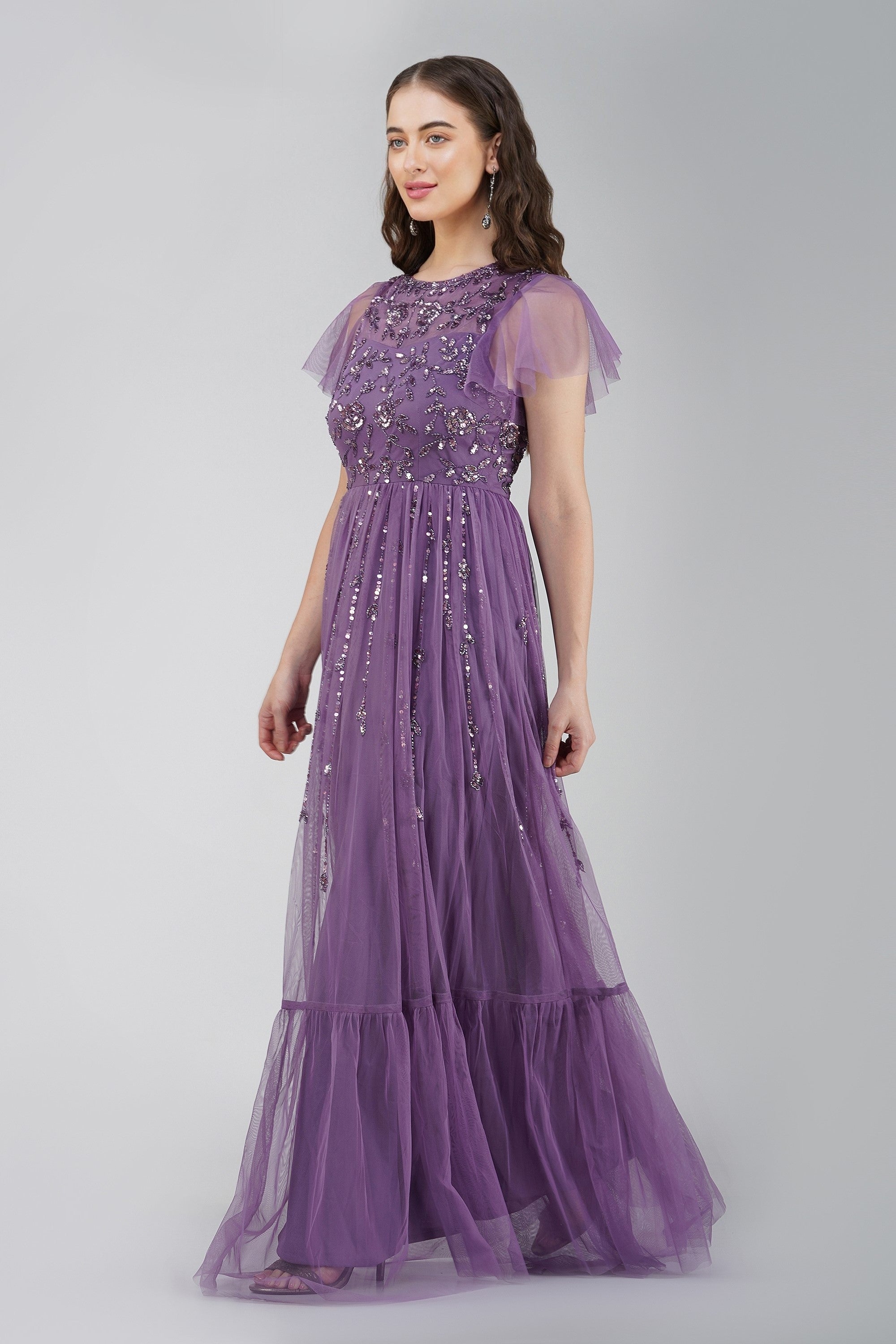 Purple maxi fashion evening dress