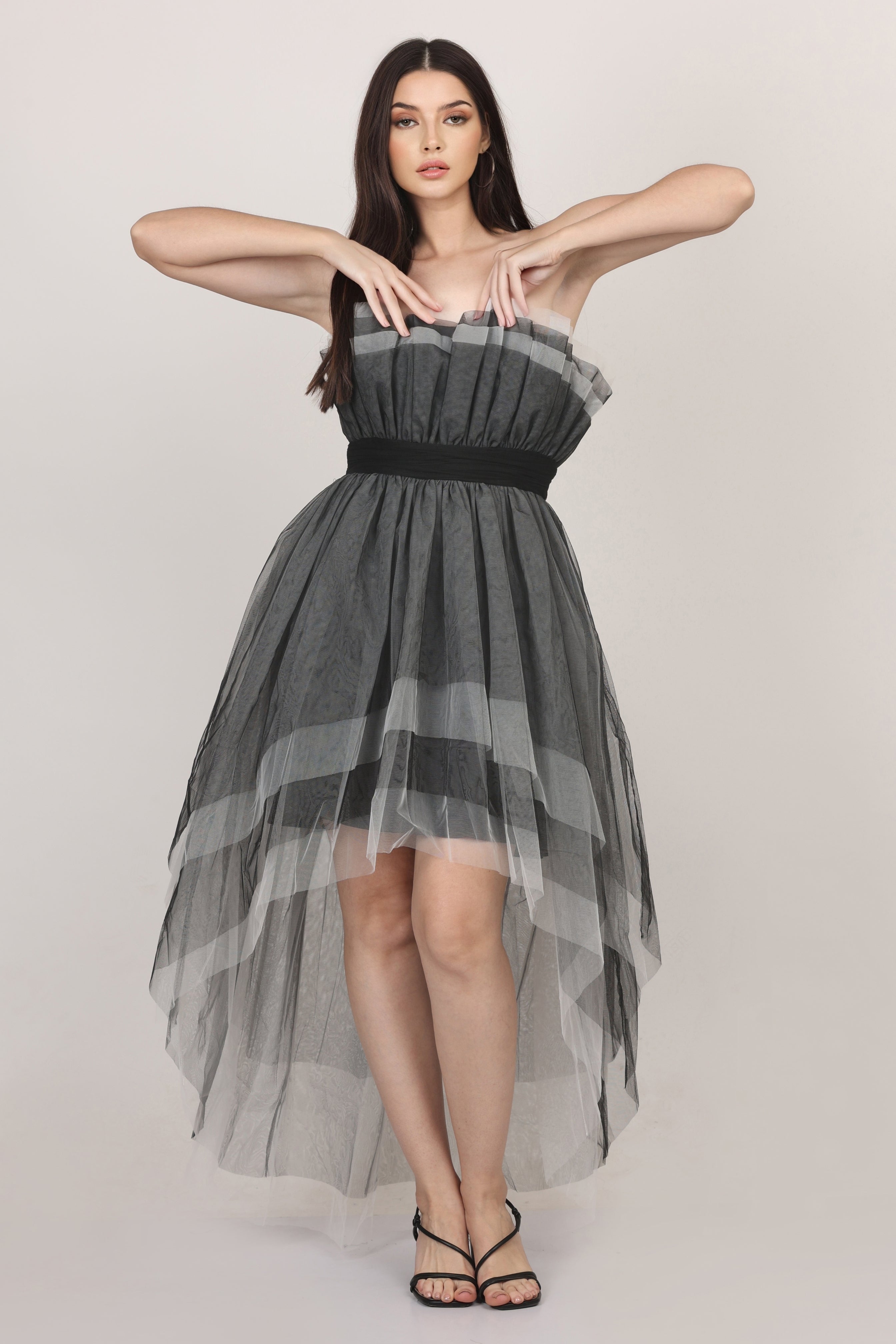 Wednesday High Low Tulle Dress in Black UK6 Black