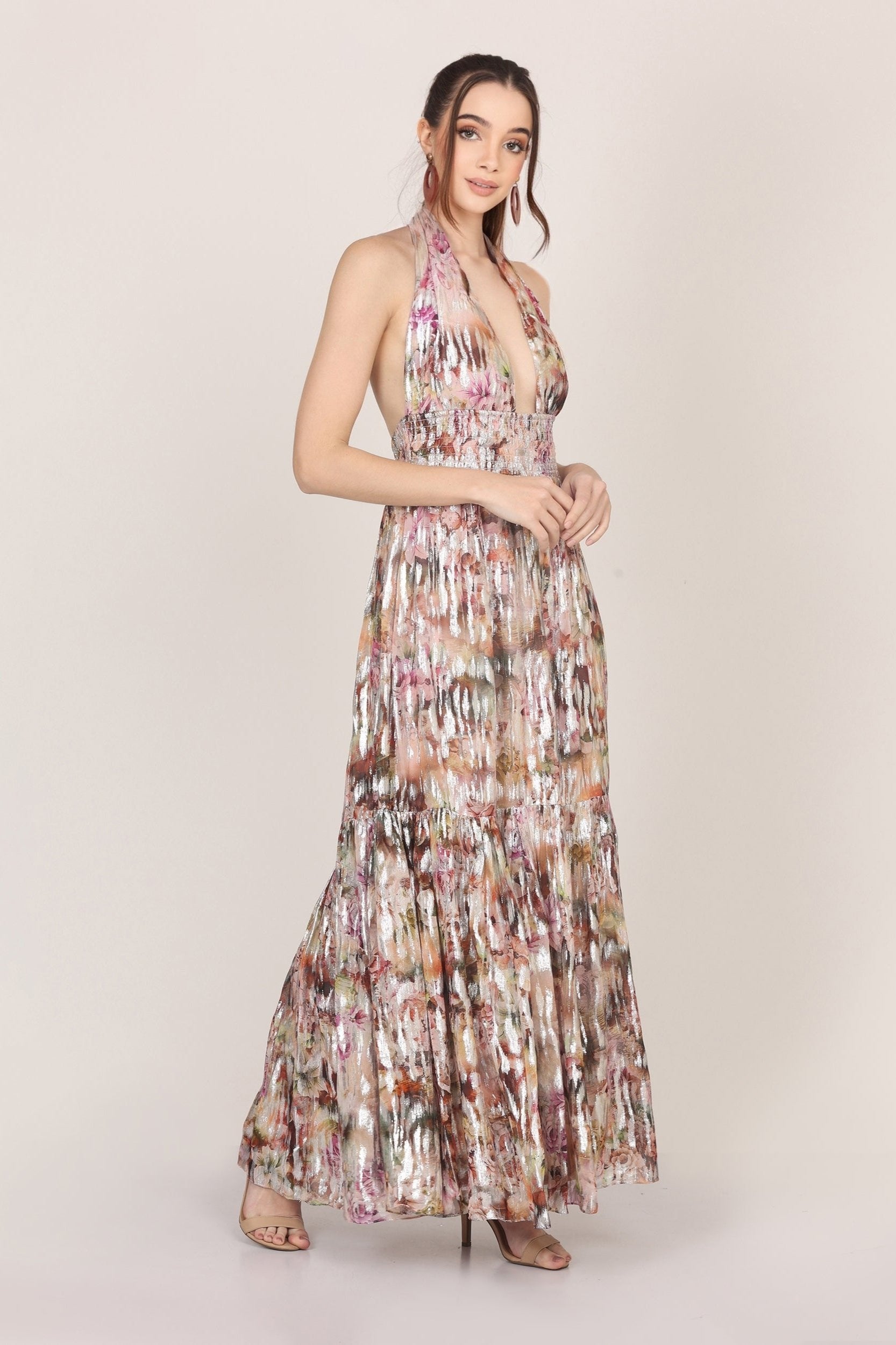 Noorex Metallic Printed Maxi Dress