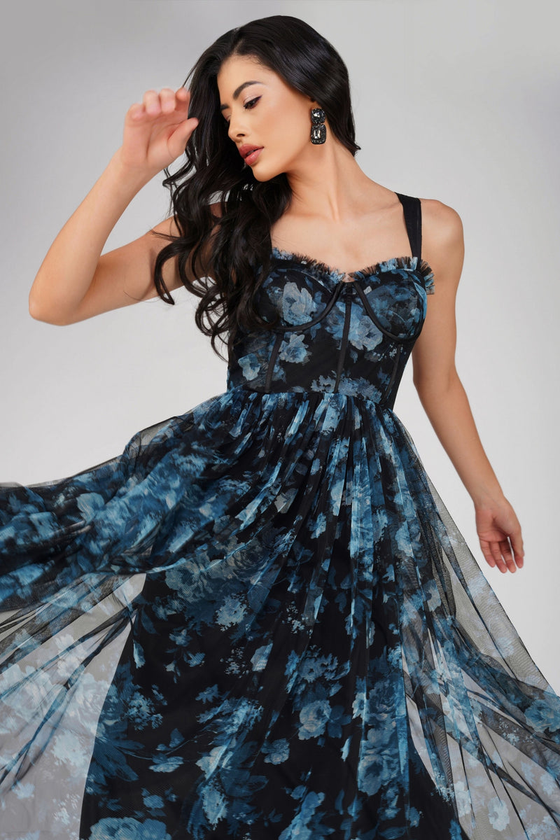 floral blue corset dress