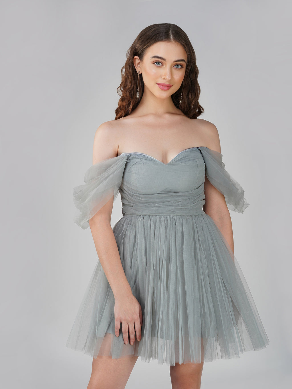 Lace & Beads exclusive wrapped tulle mini dress in light grey