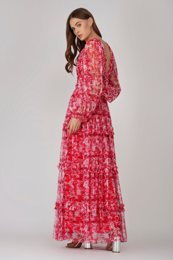 Lydia Maxi Dress in Red Floral
