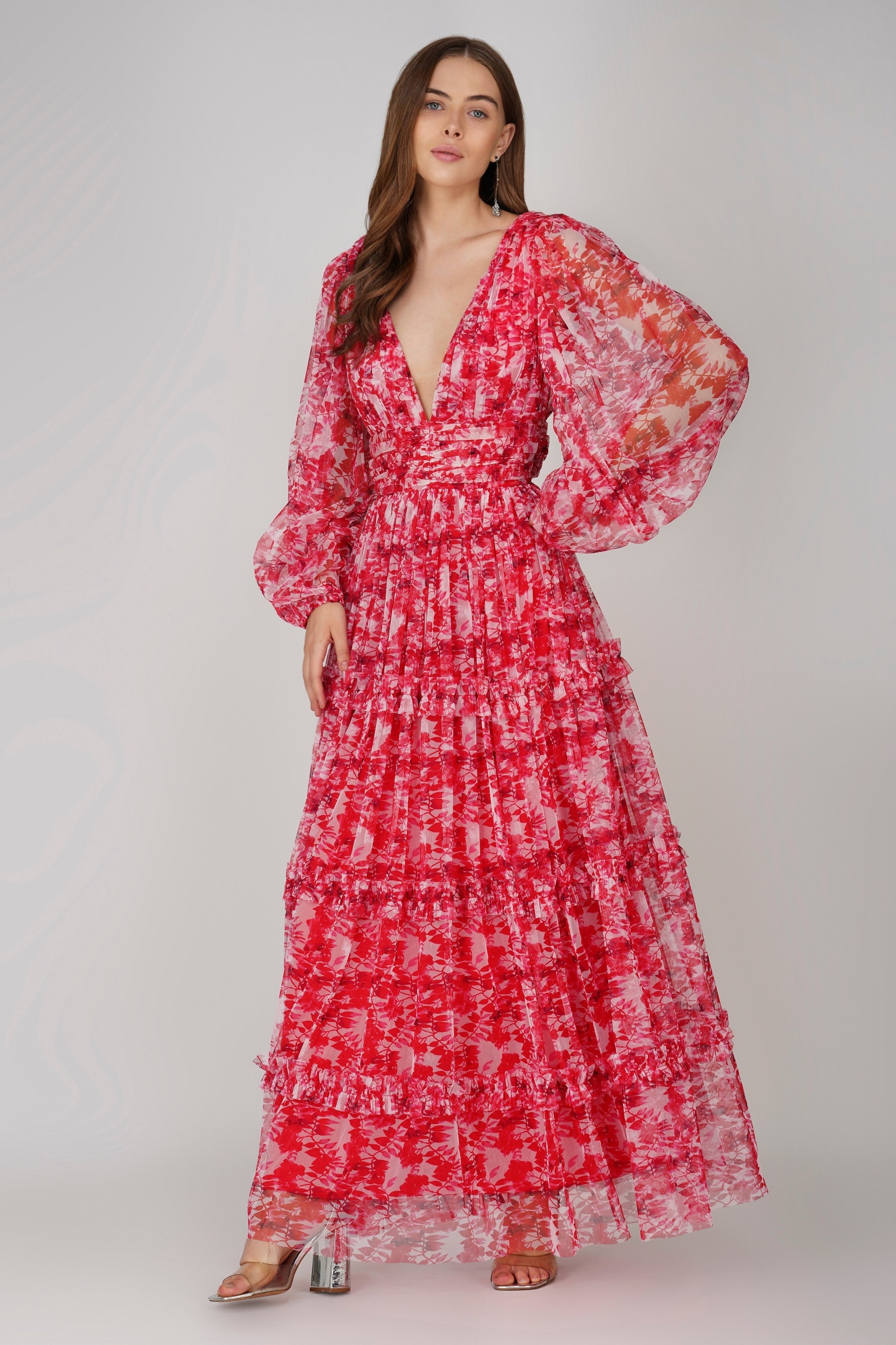 Lydia Maxi Dress in Red Floral