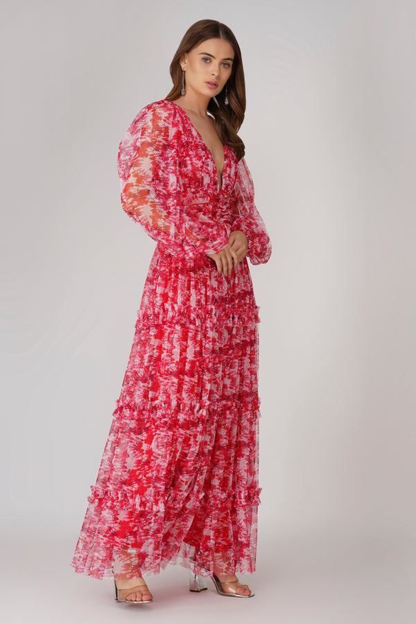 Lydia Maxi Dress in Red Floral