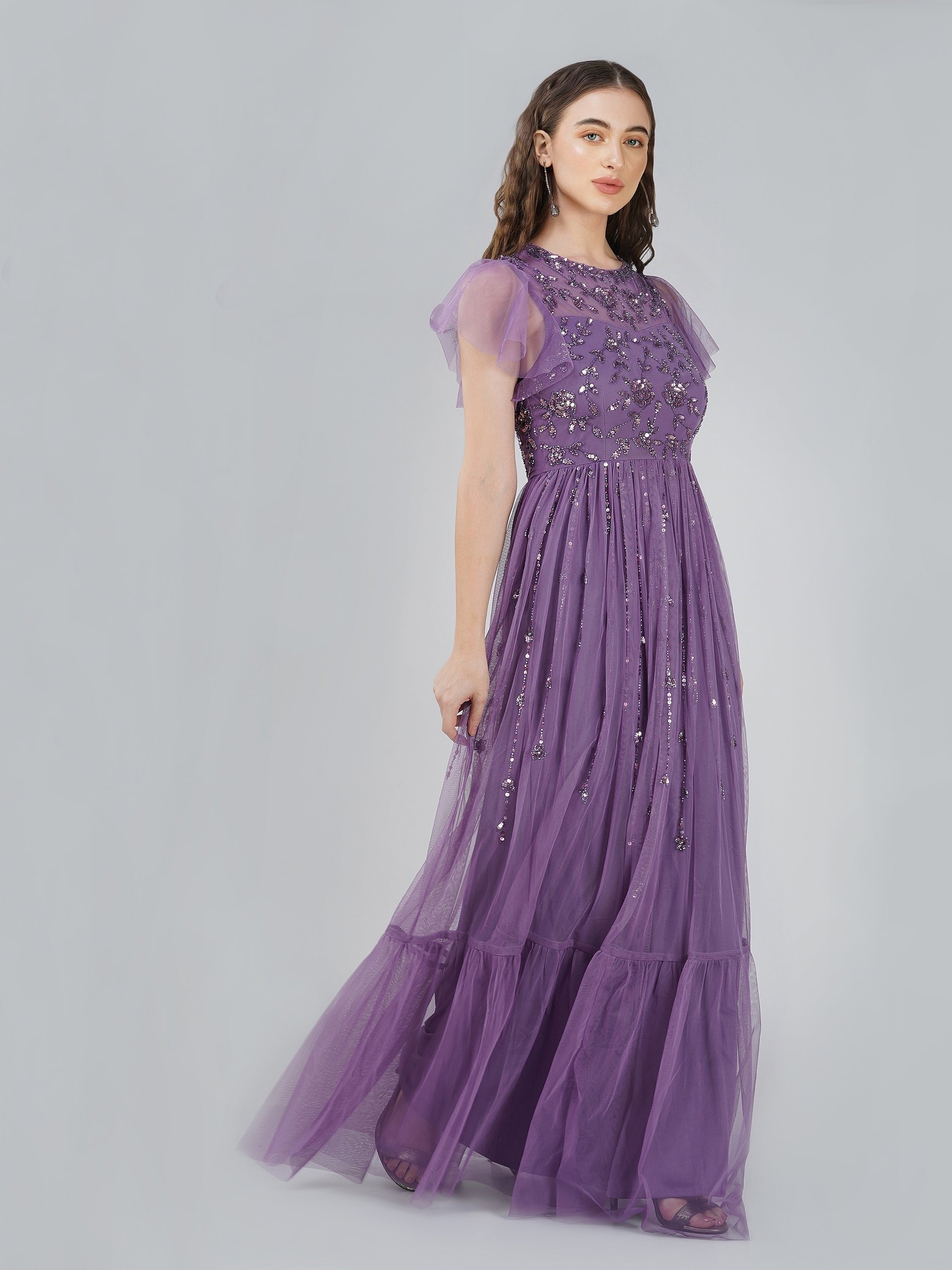 Marly Purple Embellished Maxi Dress