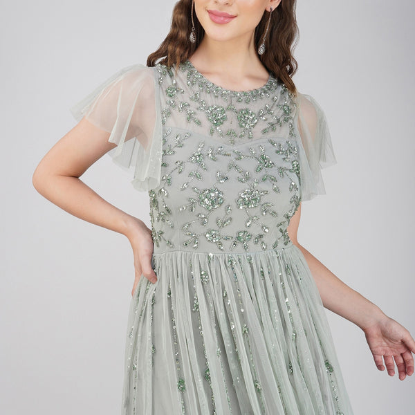 Marly Sage Green Embellished Maxi Dress – Lace & Beads