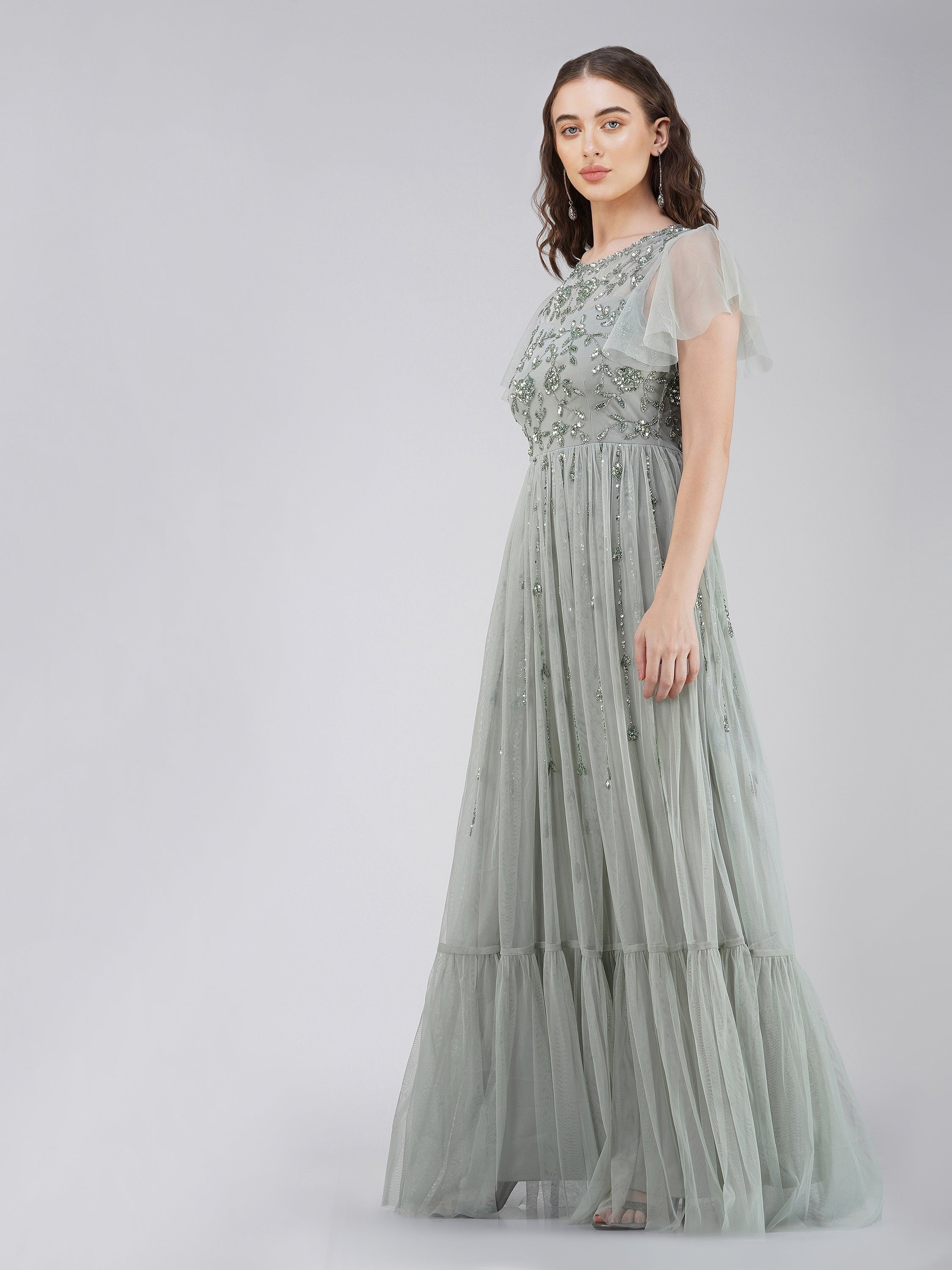 Marly Sage Green Embellished Maxi Dress