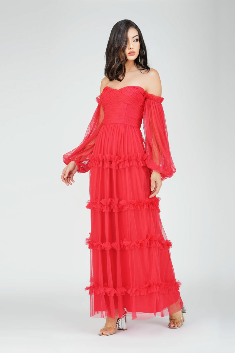 Rendi Red Tulle Maxi Dress