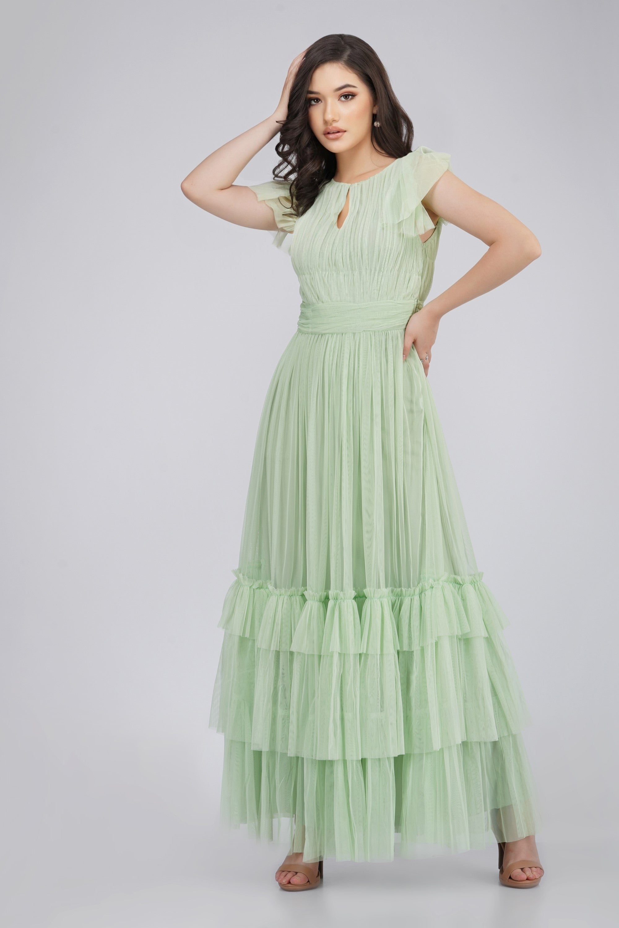 Diva Tulle Maxi Dress in Sage