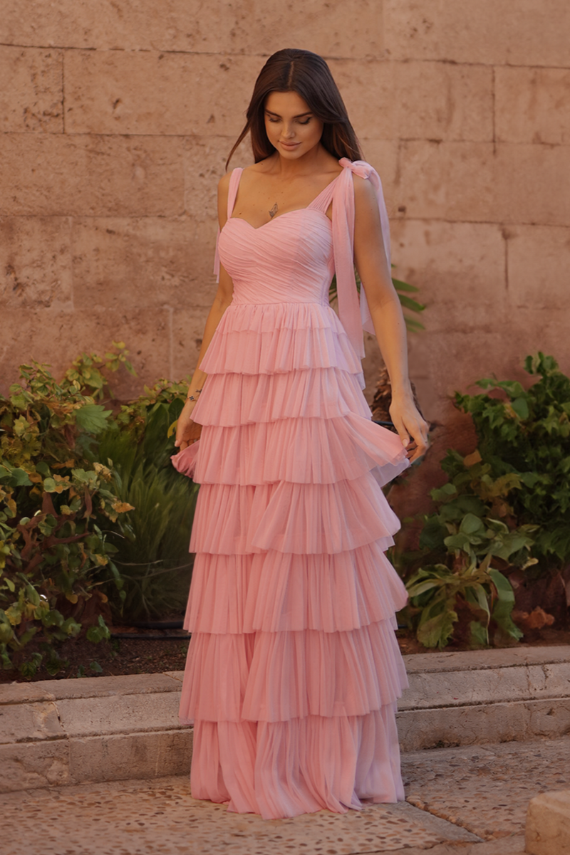Ophelia Pink Maxi Dress with Tie Detail