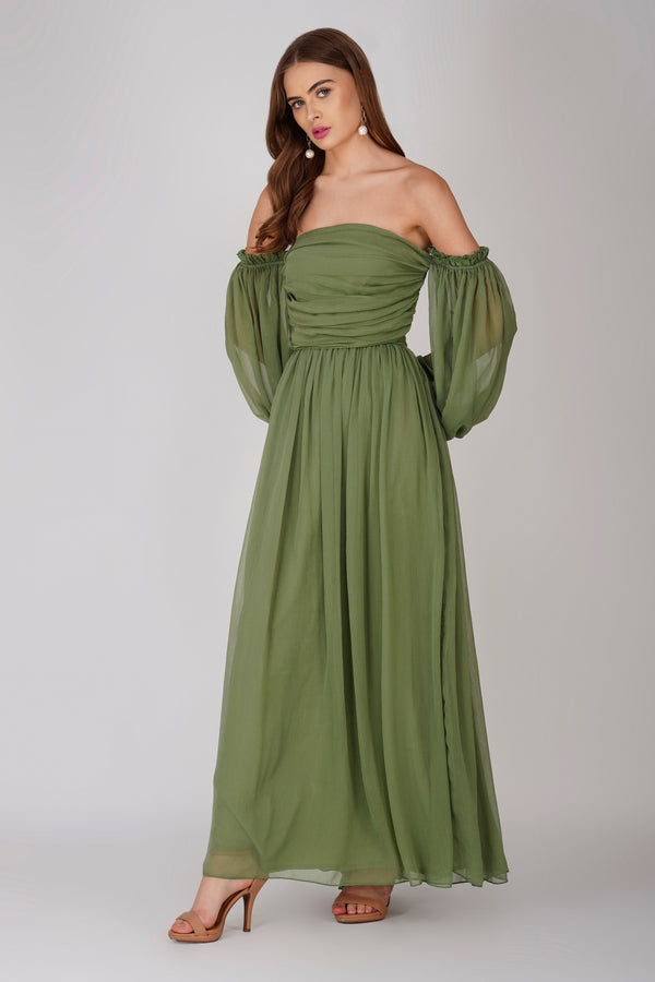 Lana Chiffon Maxi Dress in Soft Olive