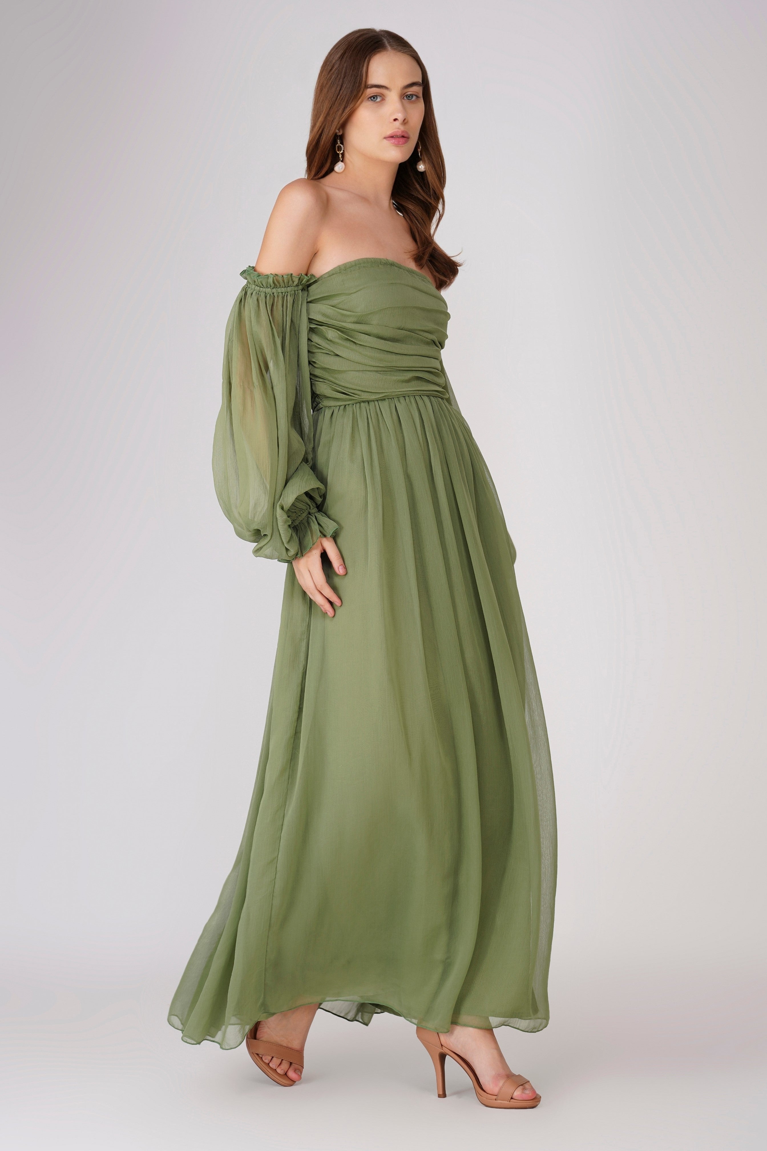 Lana Chiffon Maxi Dress in Soft Olive