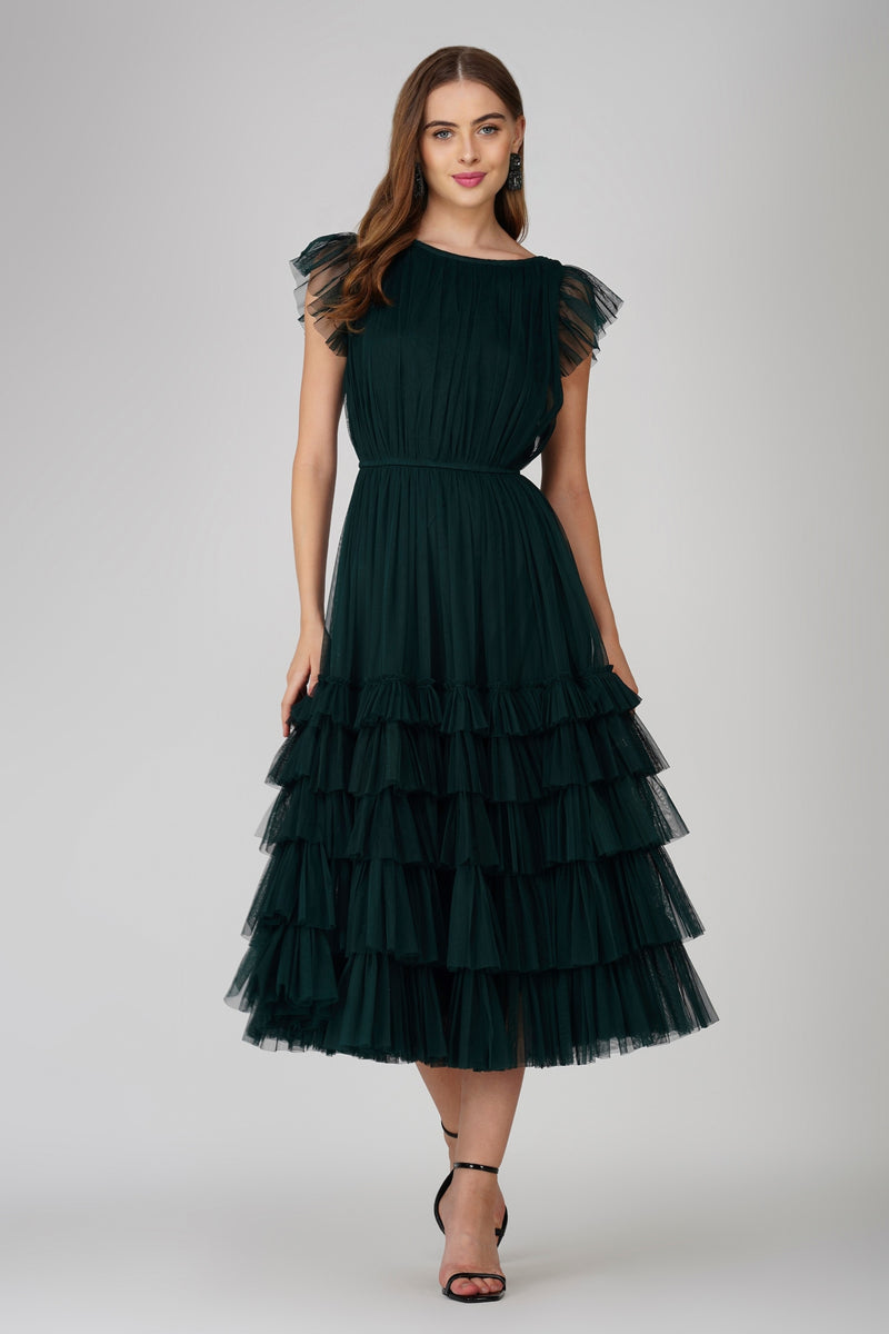 Mel Midi Dress in Emerald Green