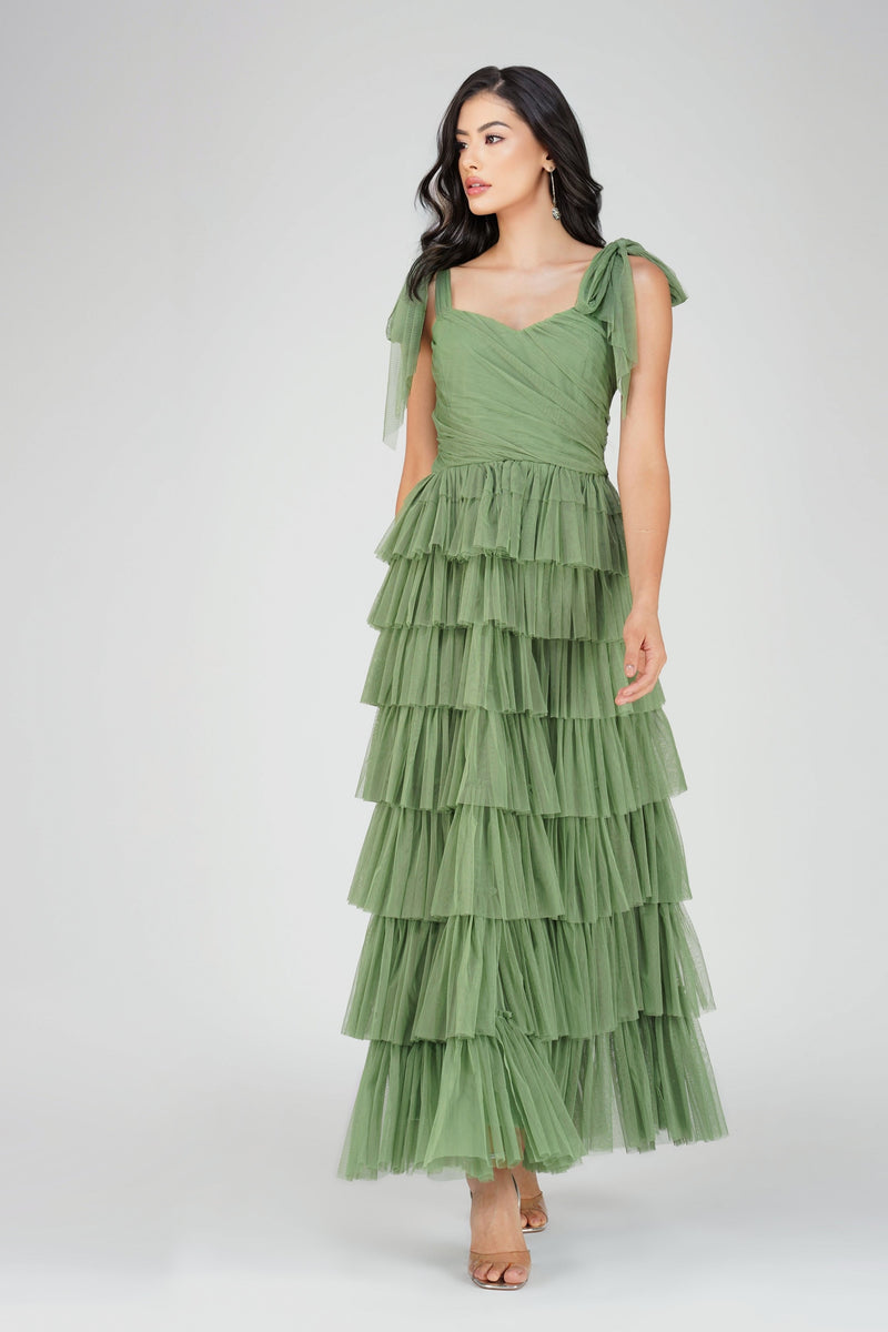 Ophelia Olive Green Maxi Dress with Tie Detail