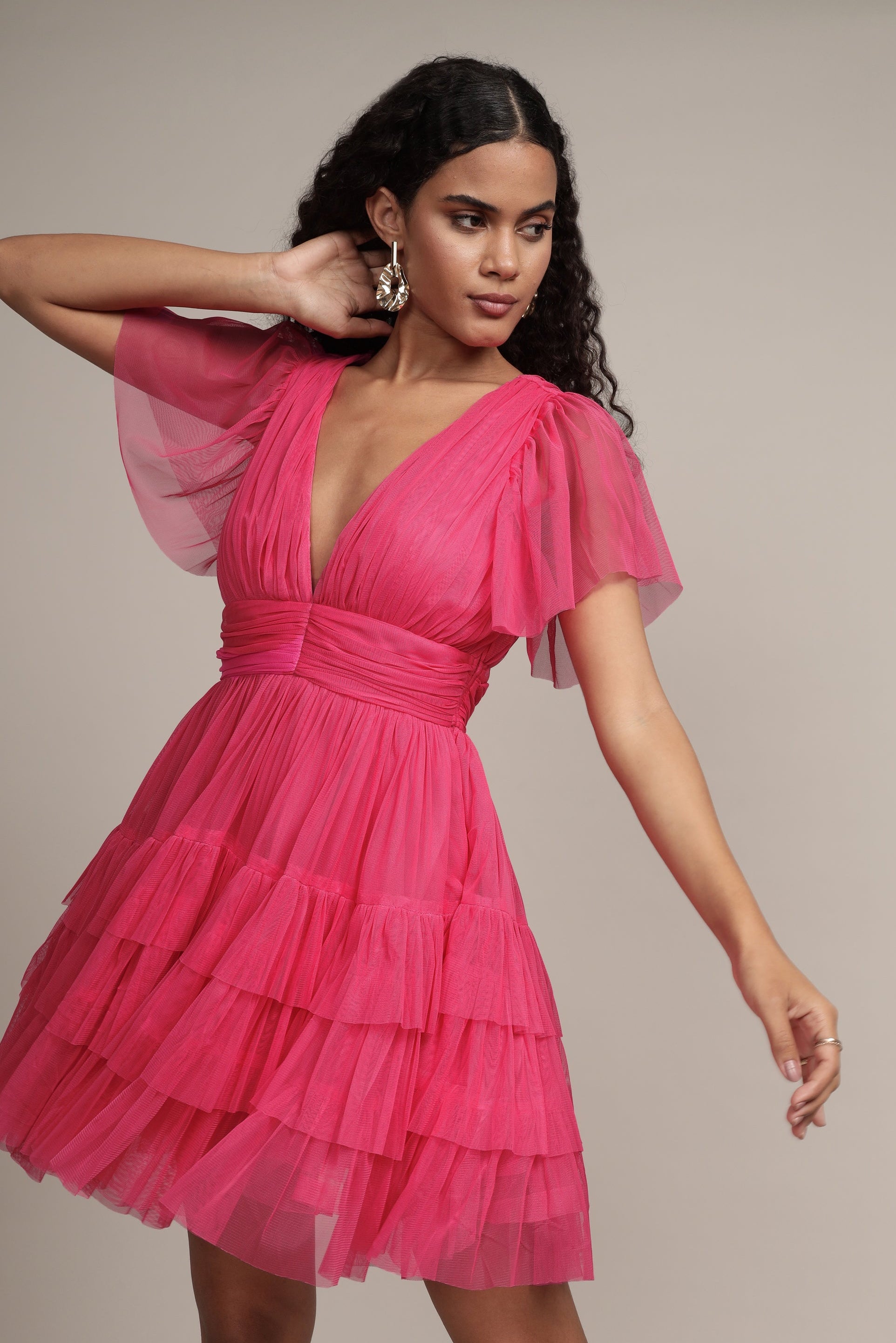 Madison Bright Pink Tulle Mini Dress