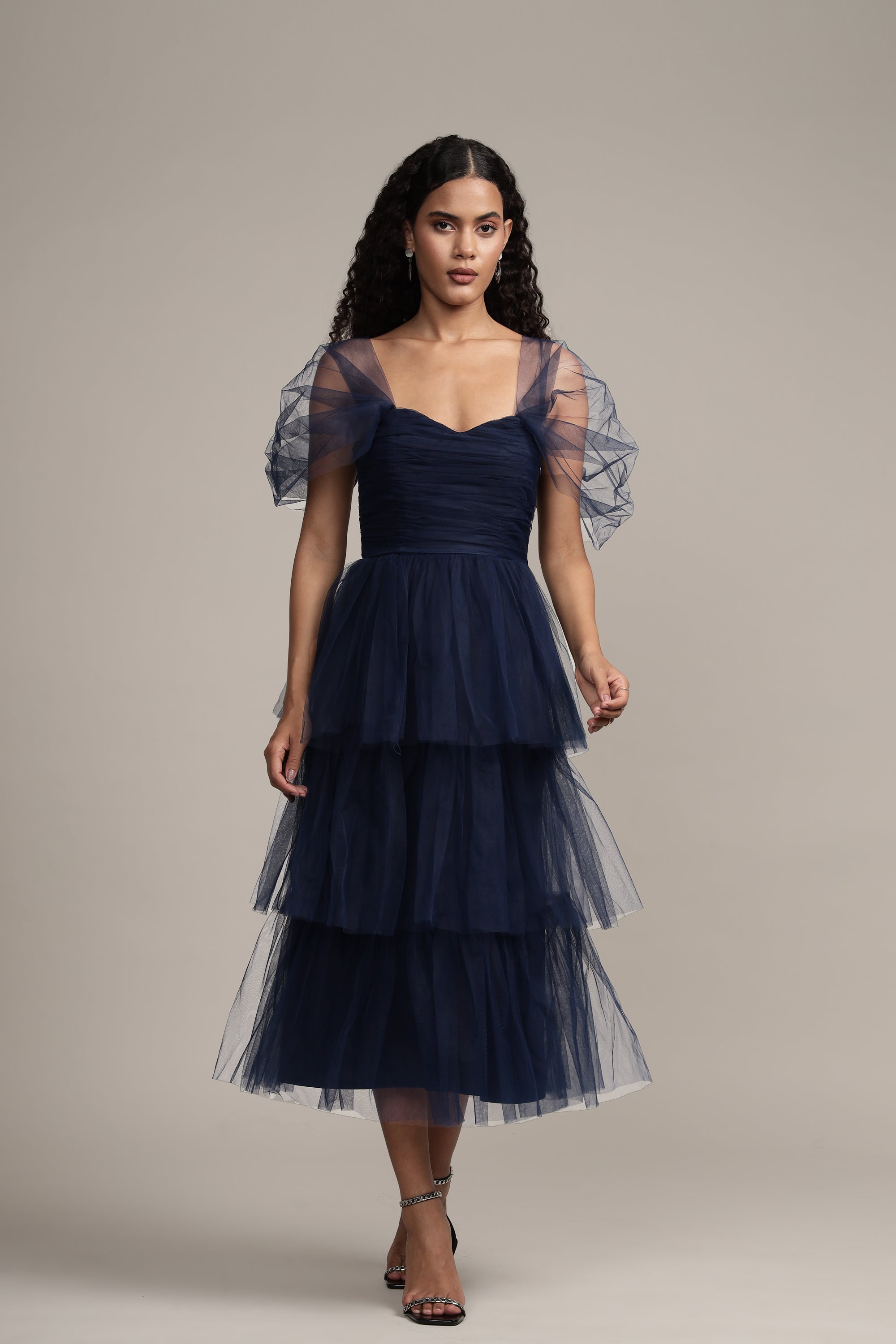 Sydney Tulle Midi Dress in Navy