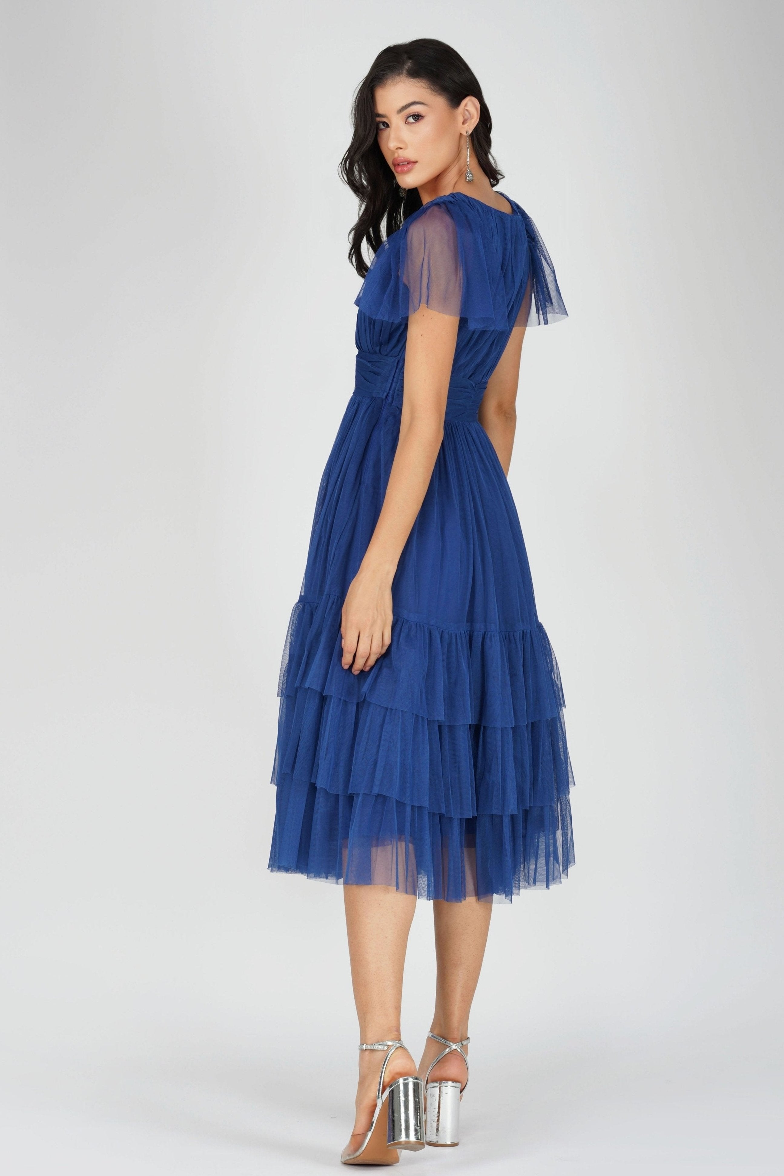 Madison Cobalt Blue Tulle Bridesmaid Midi Dress