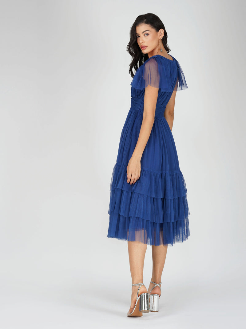 Madison Cobalt Blue Tulle Bridesmaid Midi Dress