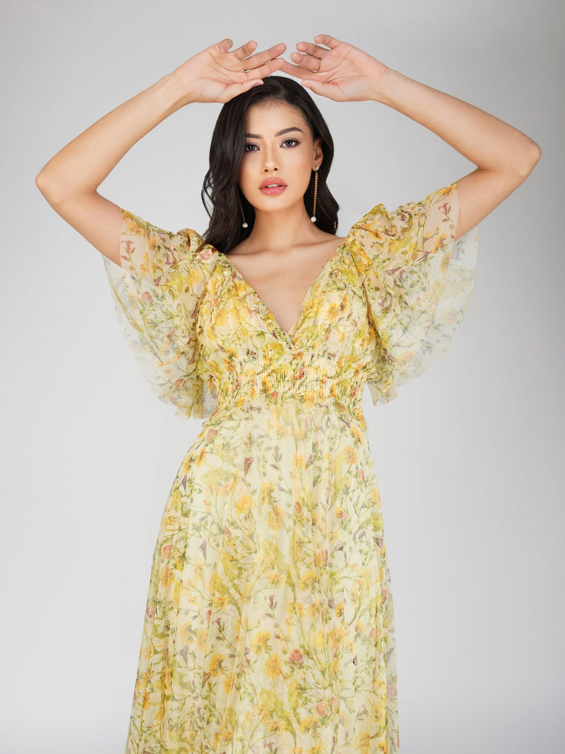Shelby Yellow Printed Maxi Dress