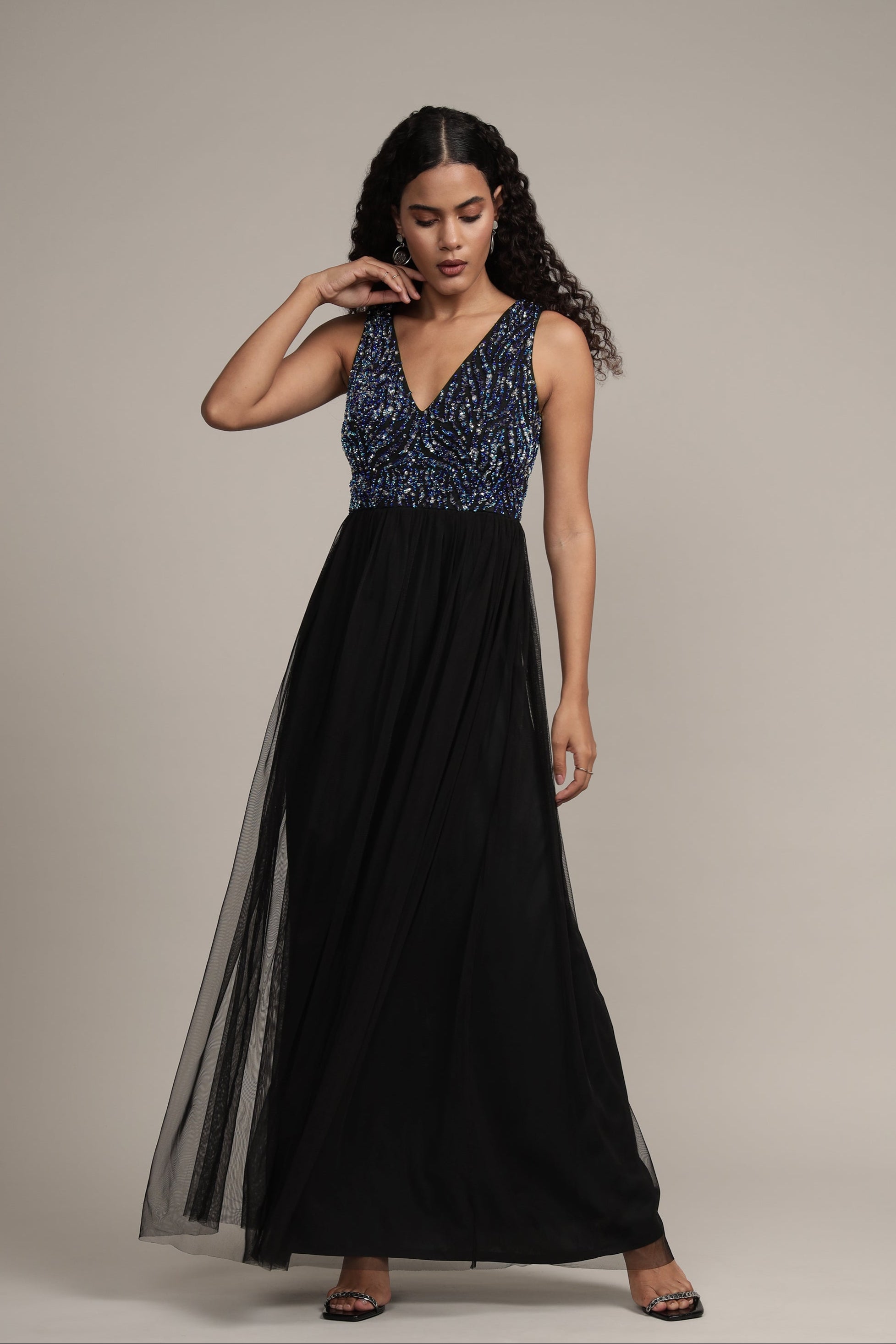 Ada Black Embellished Maxi Dress