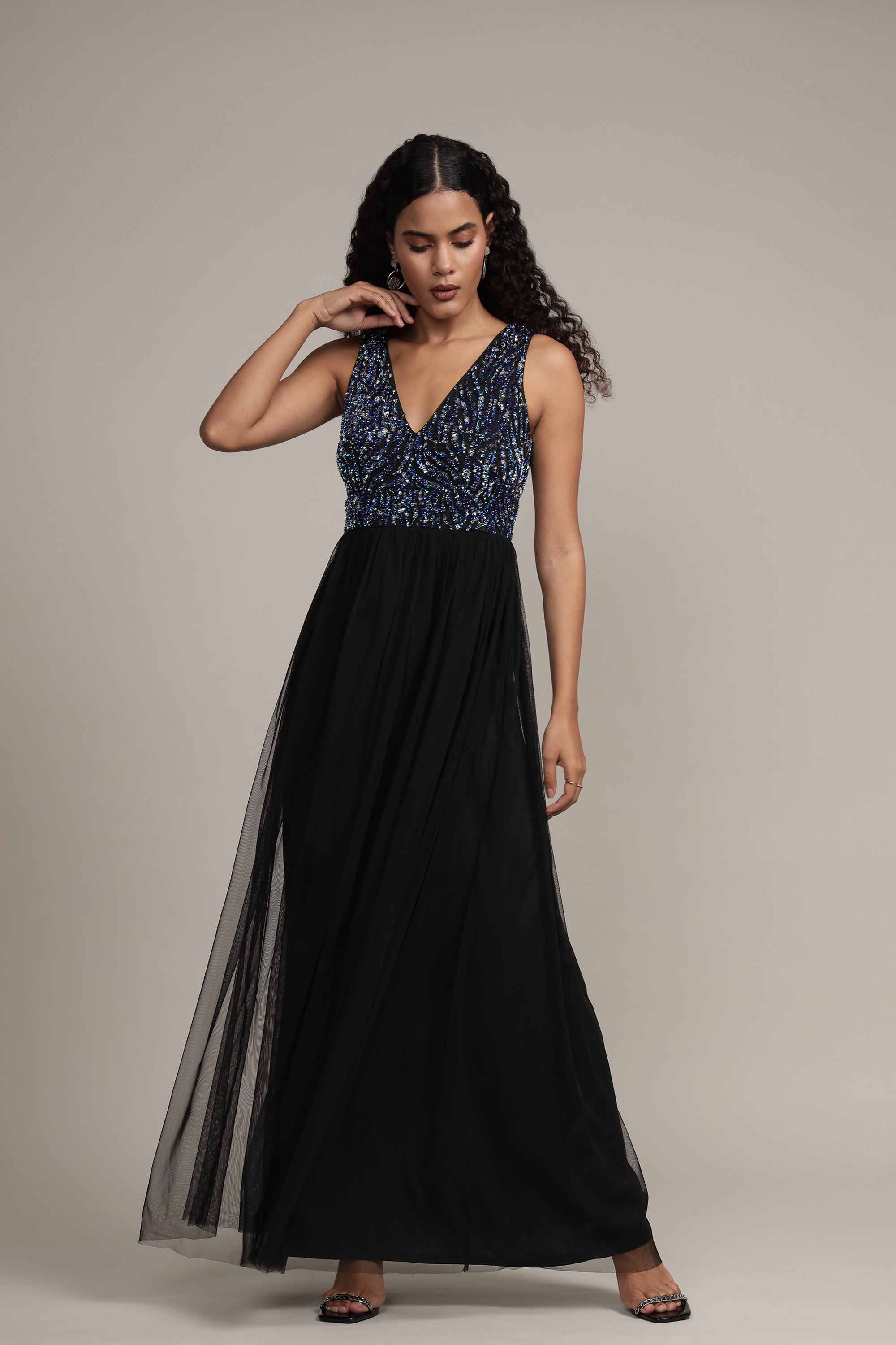 Ada Black Embellished Maxi Dress