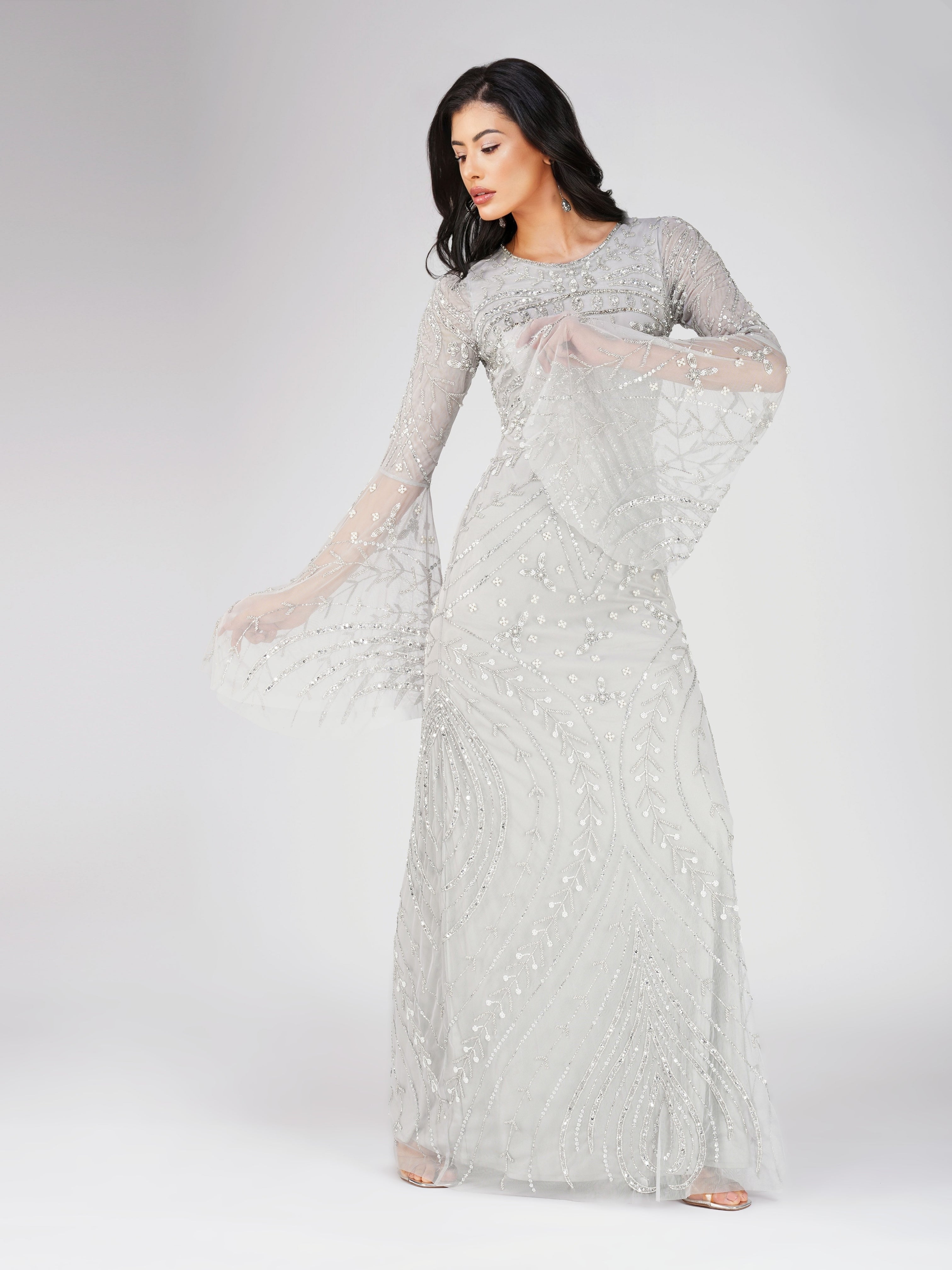 Aleena Embellished Maxi Dress in Silver