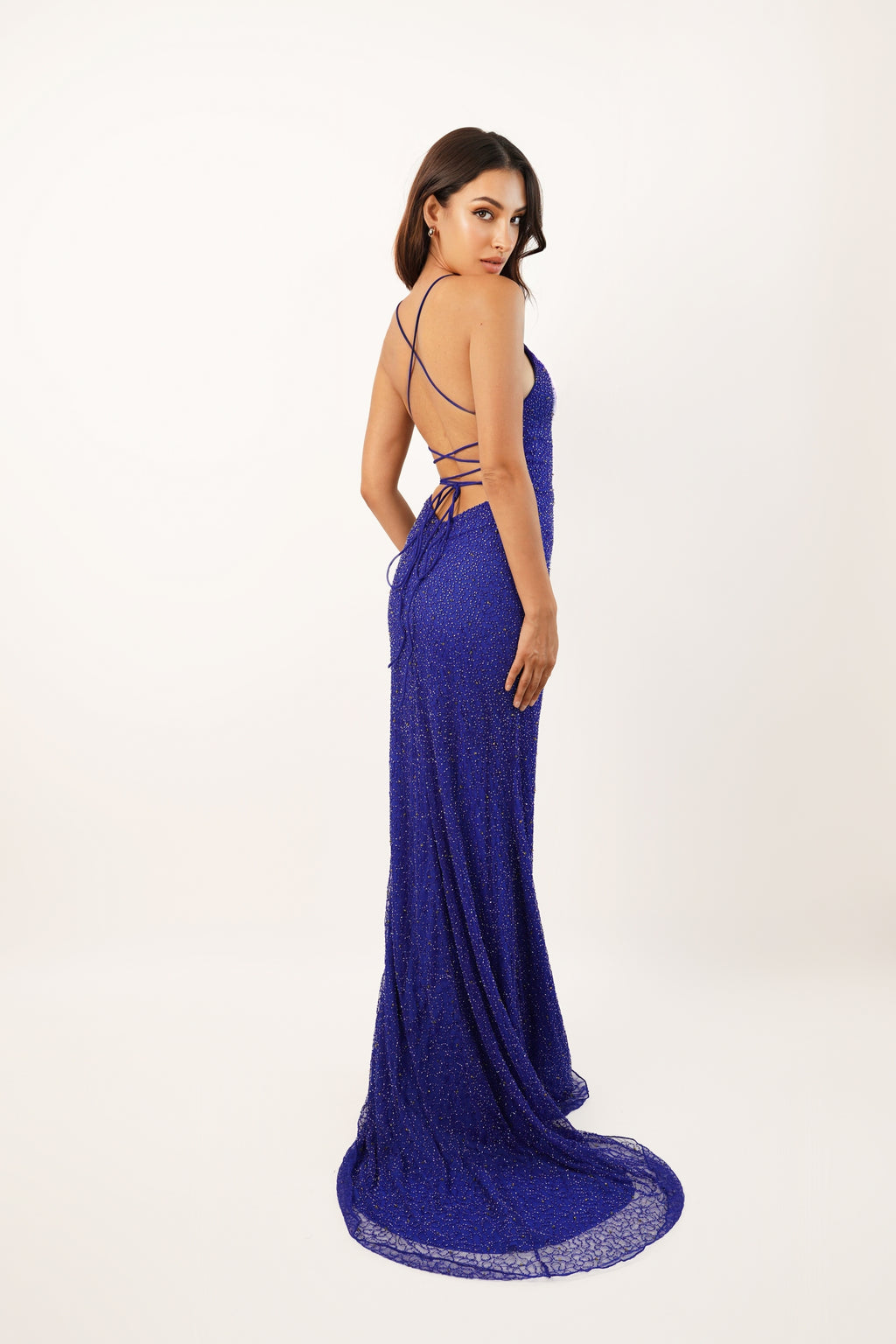 Allie Royal Blue Embellished Occasion Dress – Lace & Beads