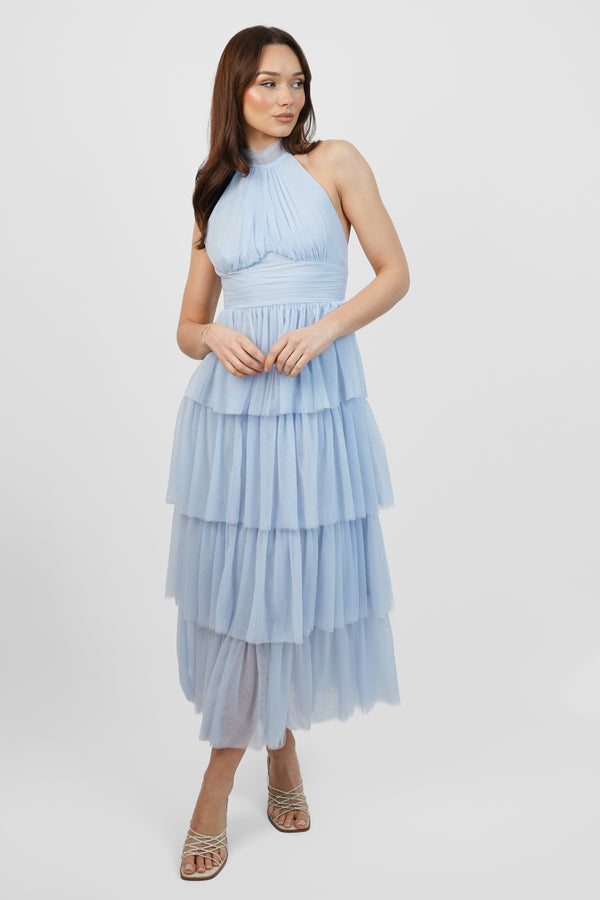 Ariana Tulle Maxi Dress in Light Blue
