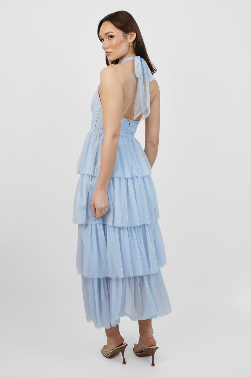 Ariana Tulle Maxi Dress in Light Blue