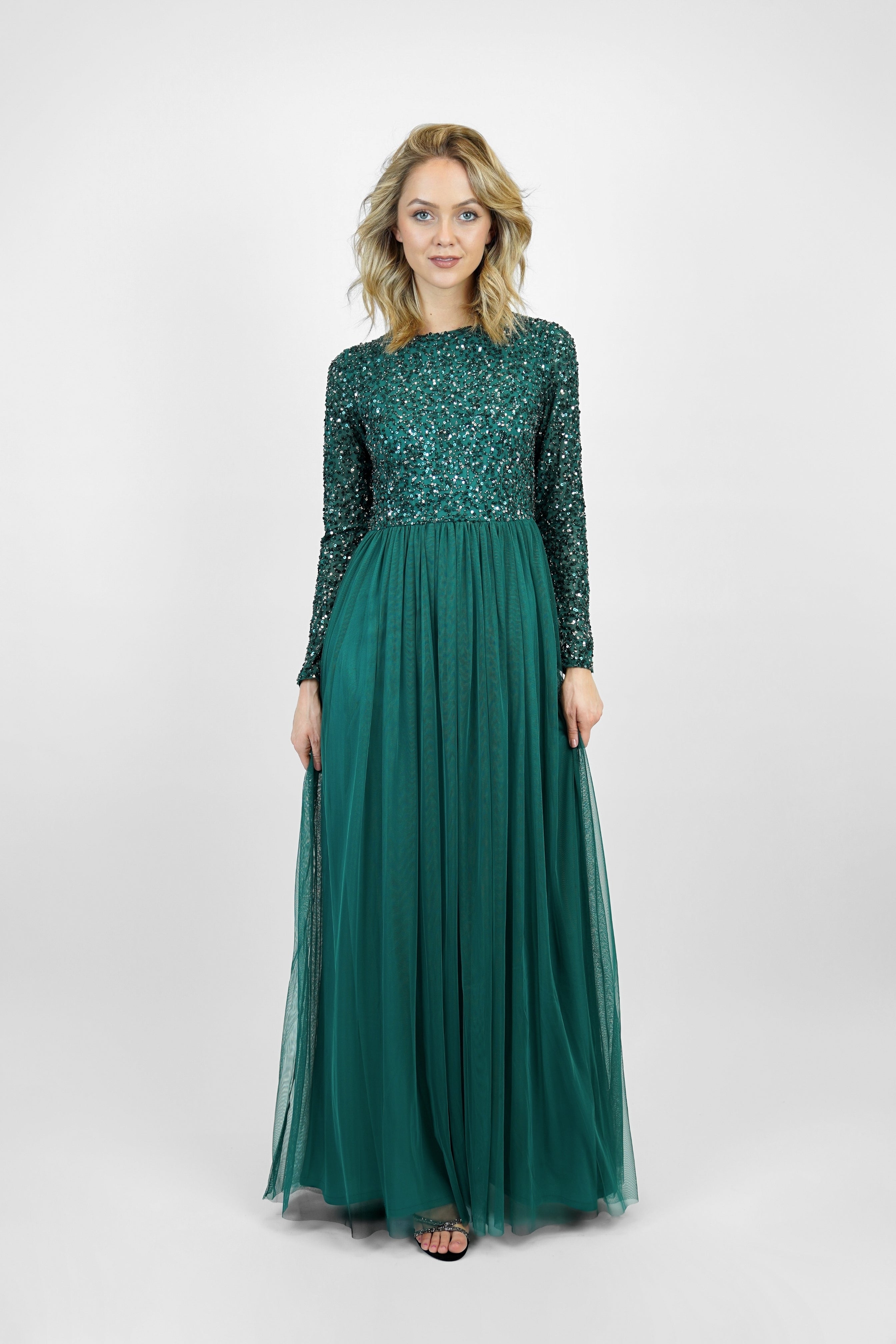 Belle Emerald Green Long Sleeve Bridesmaid Dress