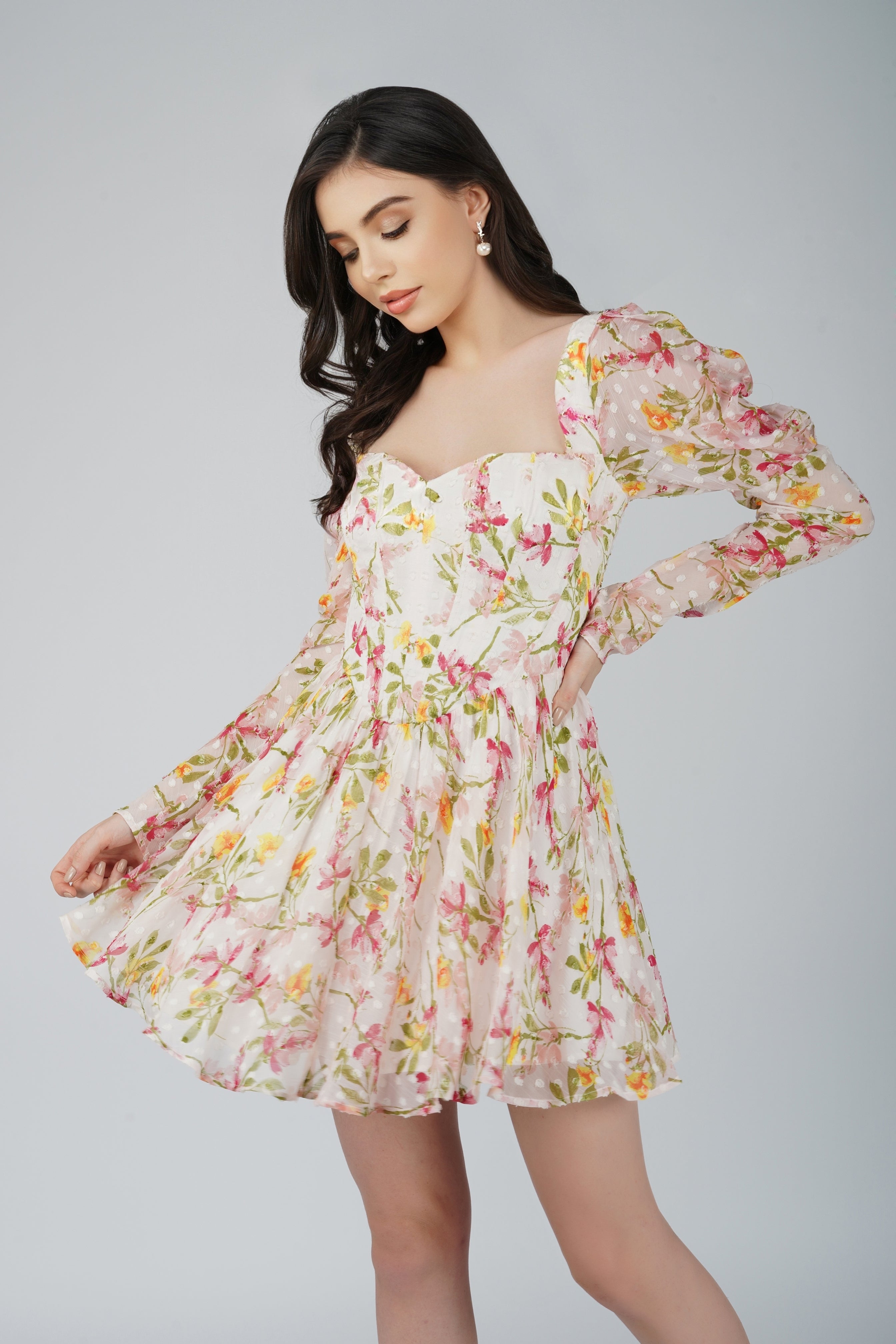 Bone White Floral Corset Dress