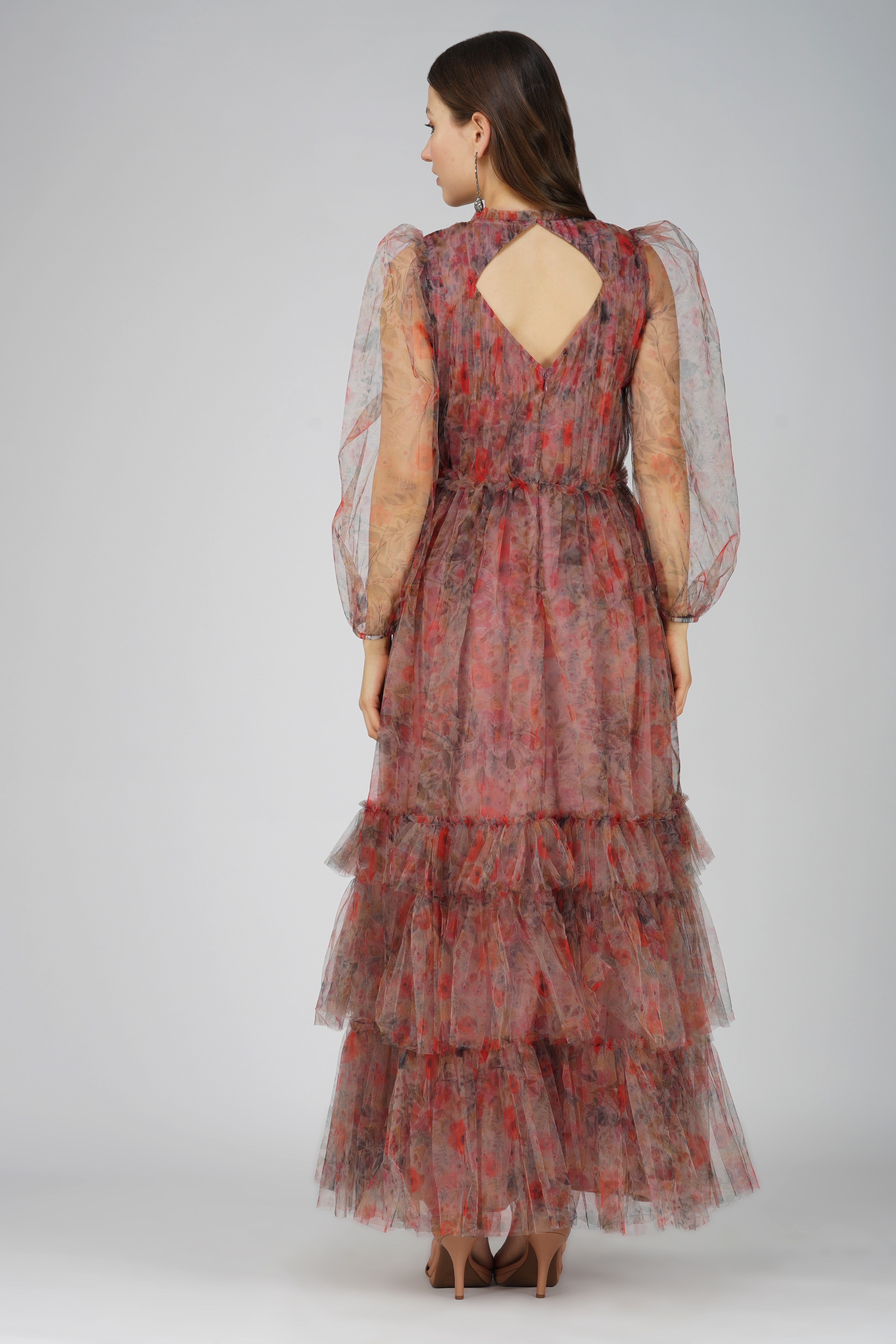 Carina Long Sleeve Floral Maxi Dress in Dusty Rose UK6 Dusty Rose