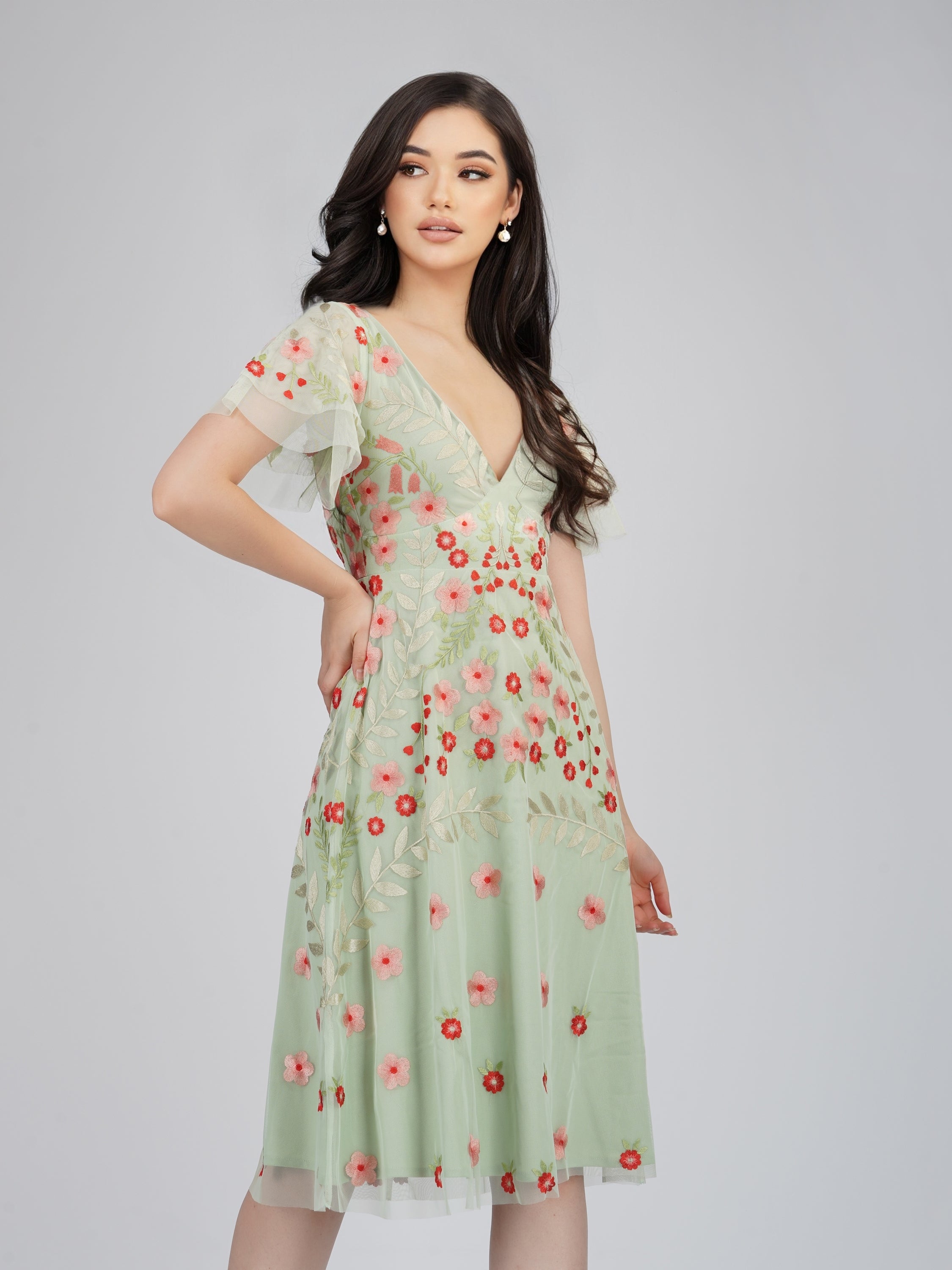 Calla Sage Green Embroidered Dress