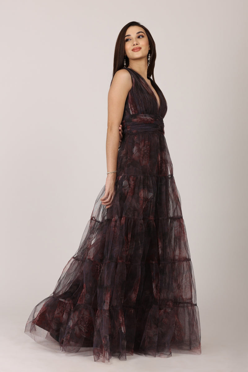 Candace Maxi Dress in Plum Floral