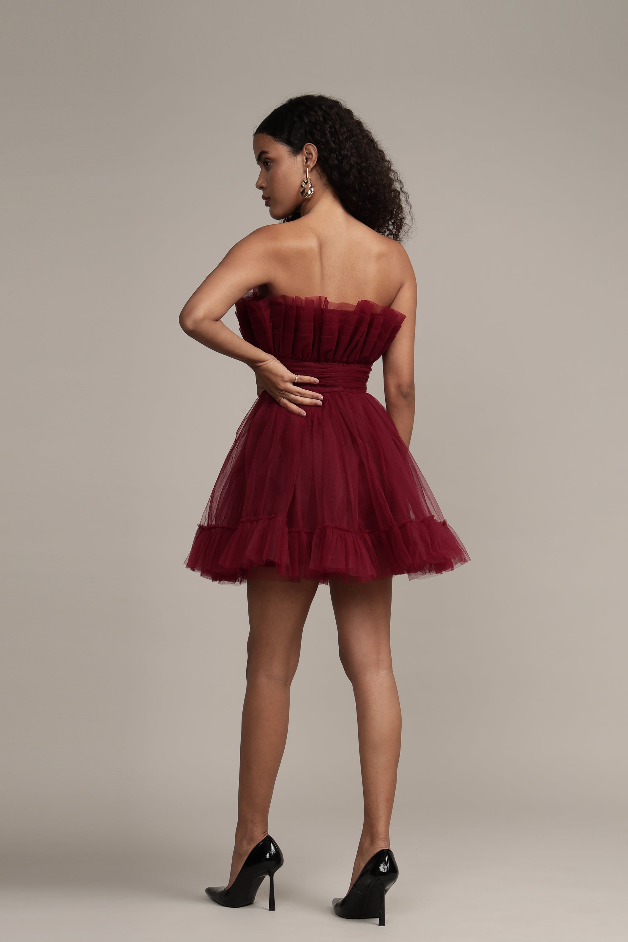 Caspian Tulle Mini Dress in Astro Red