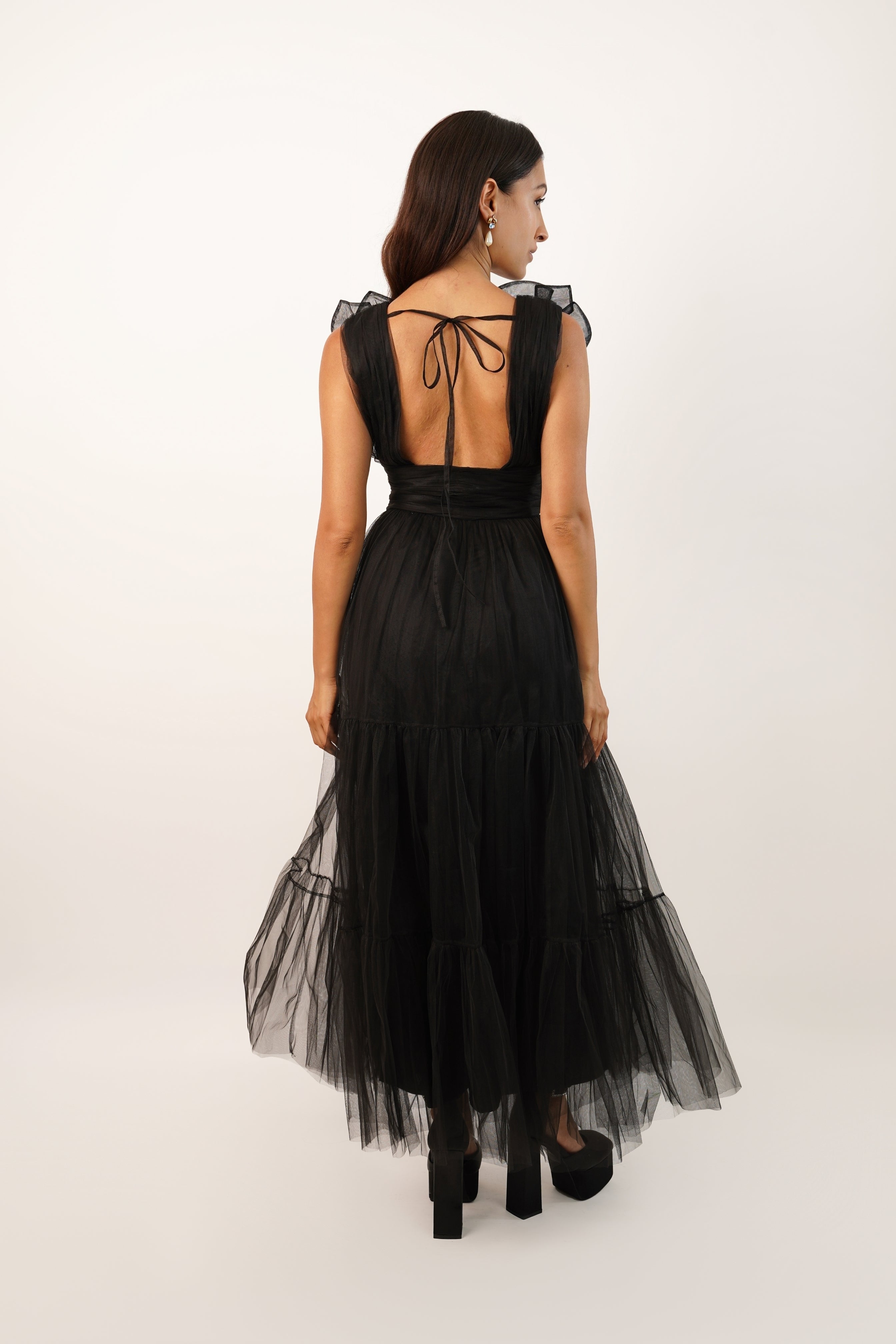 Chana Plunge Corsage Maxi Dress in Black