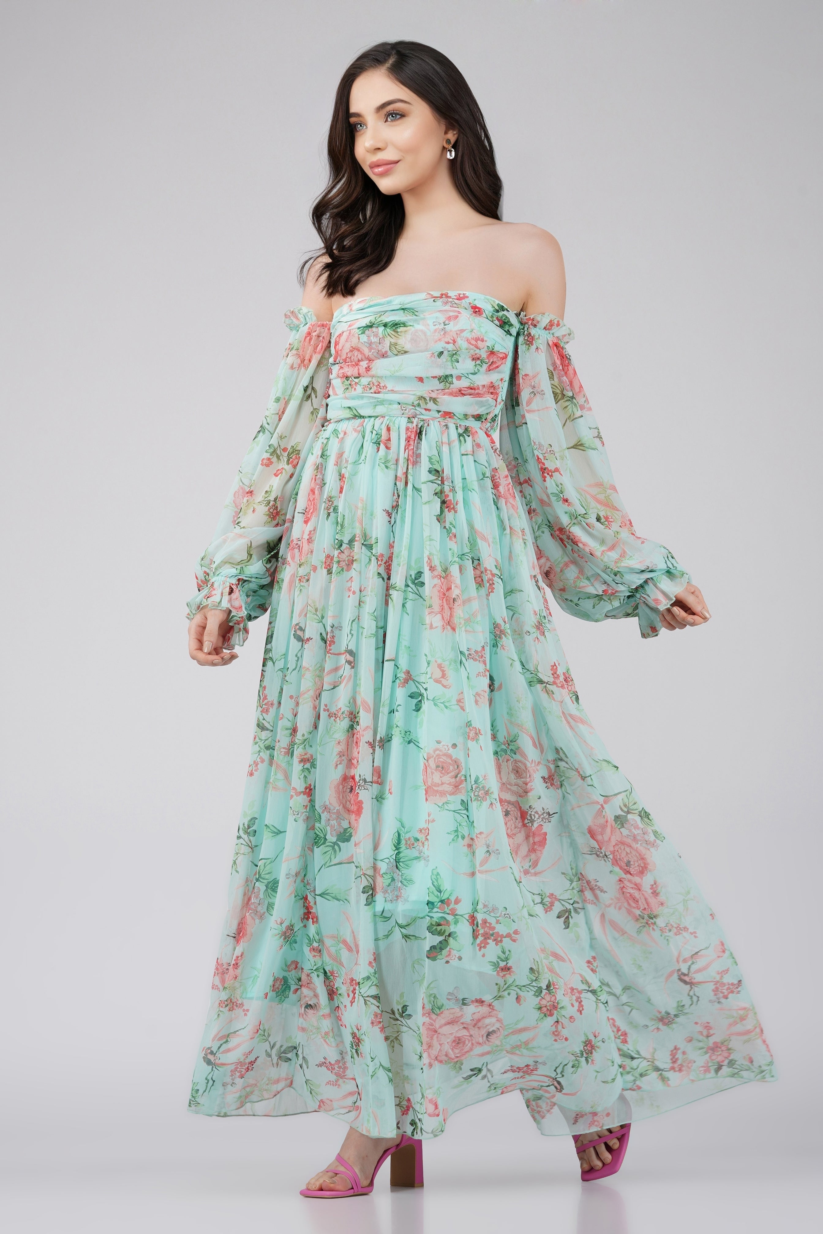 chiffon-printed-dress-in-green