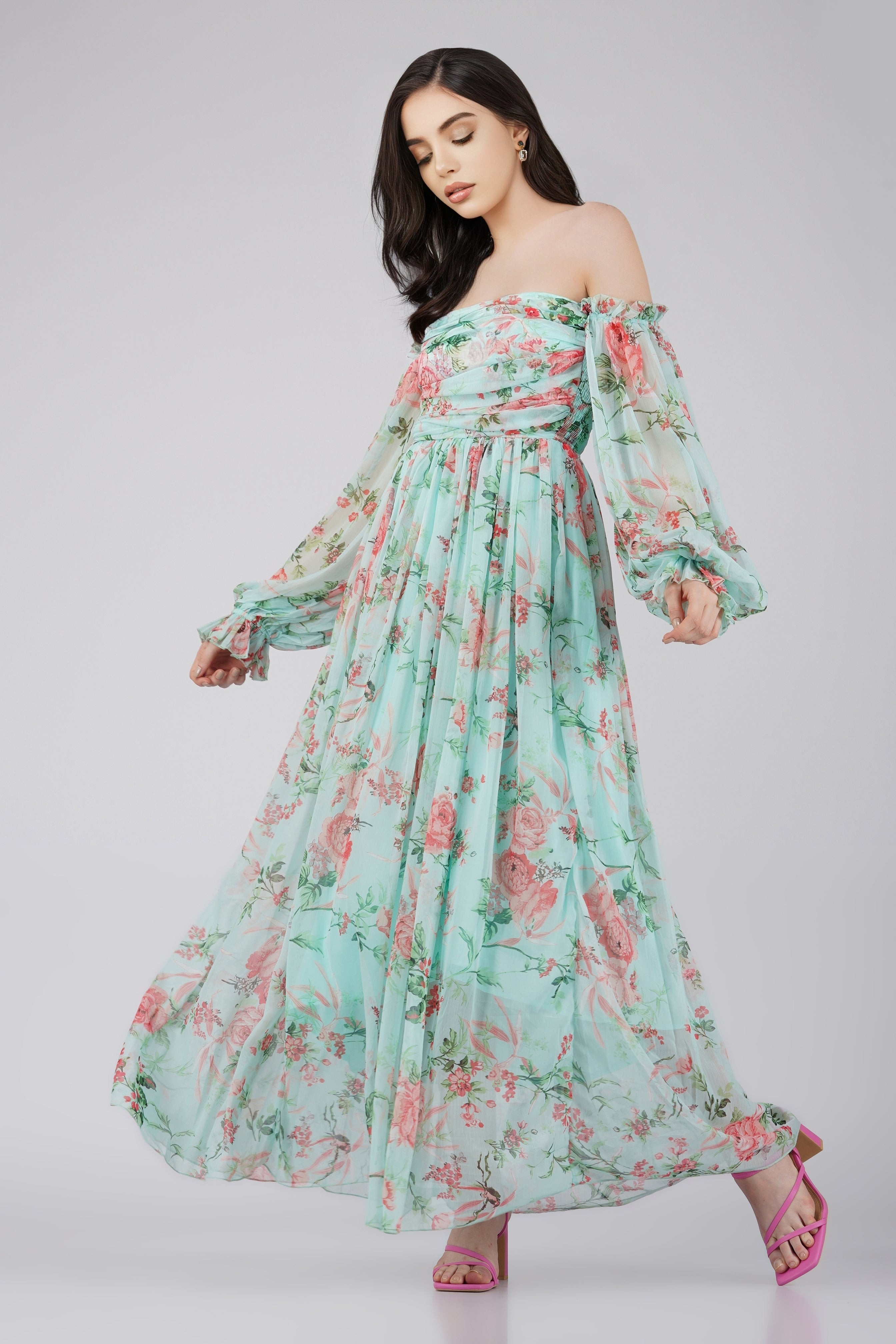 chiffon-printed-dress-in-green