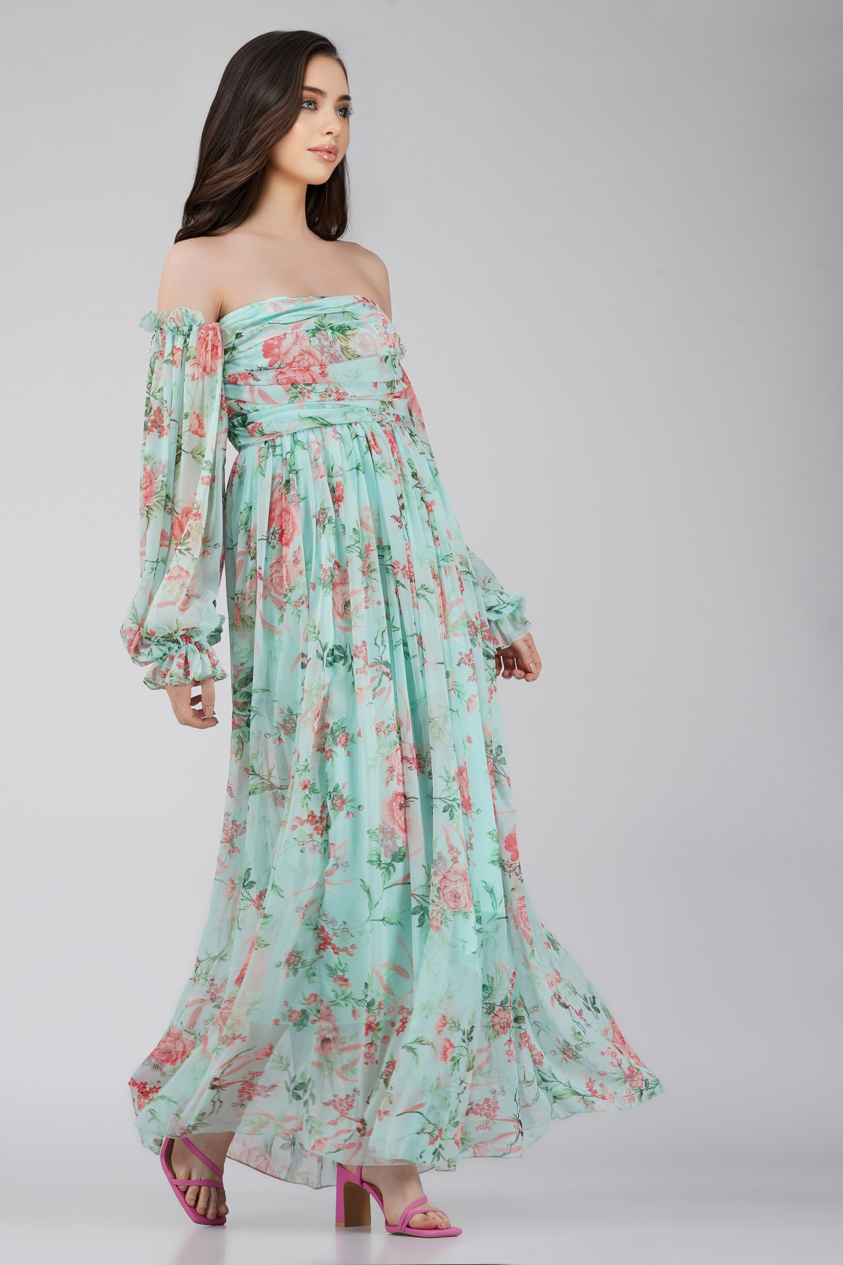 chiffon-printed-dress-in-green