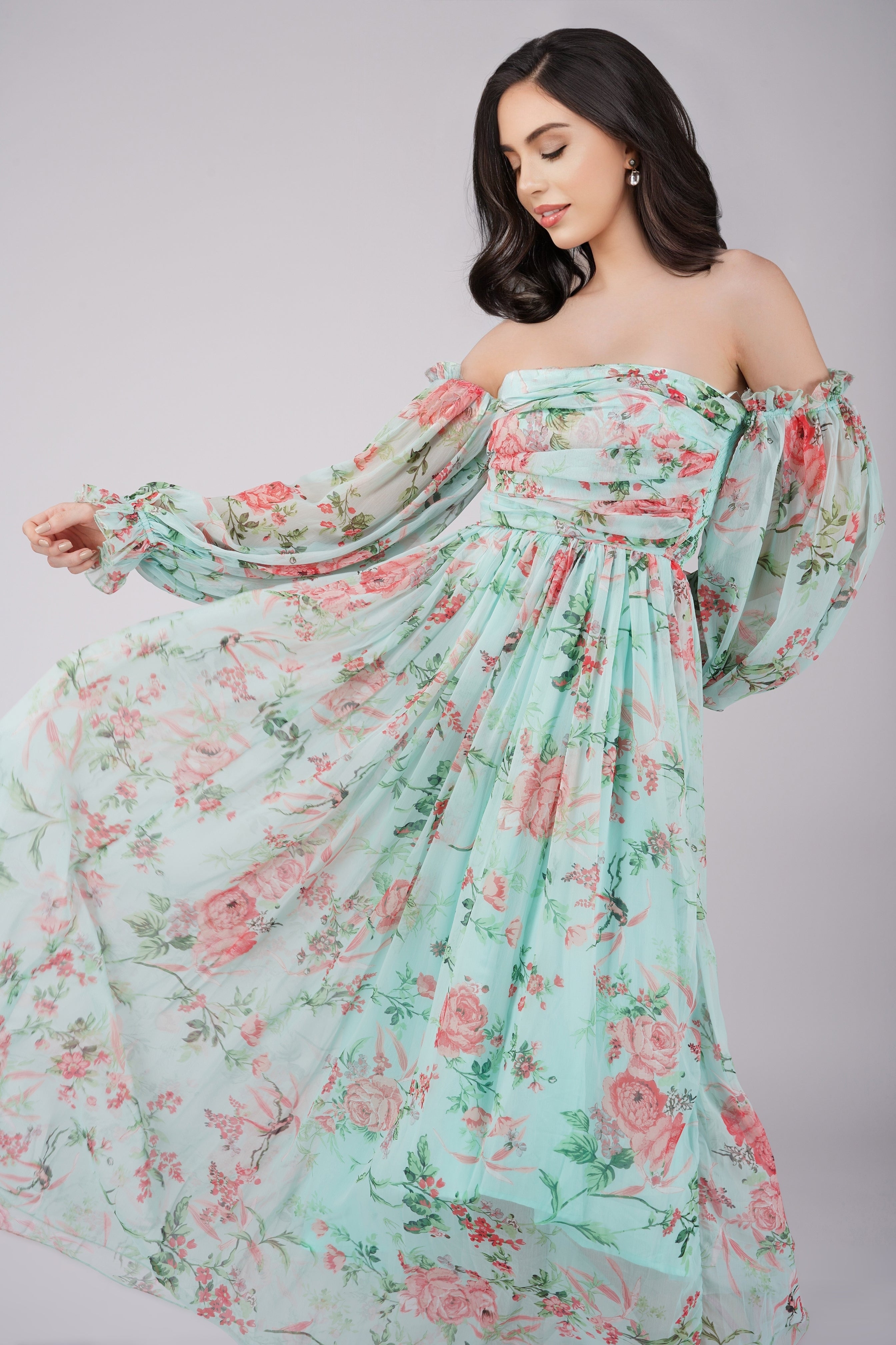 chiffon-printed-dress-in-green