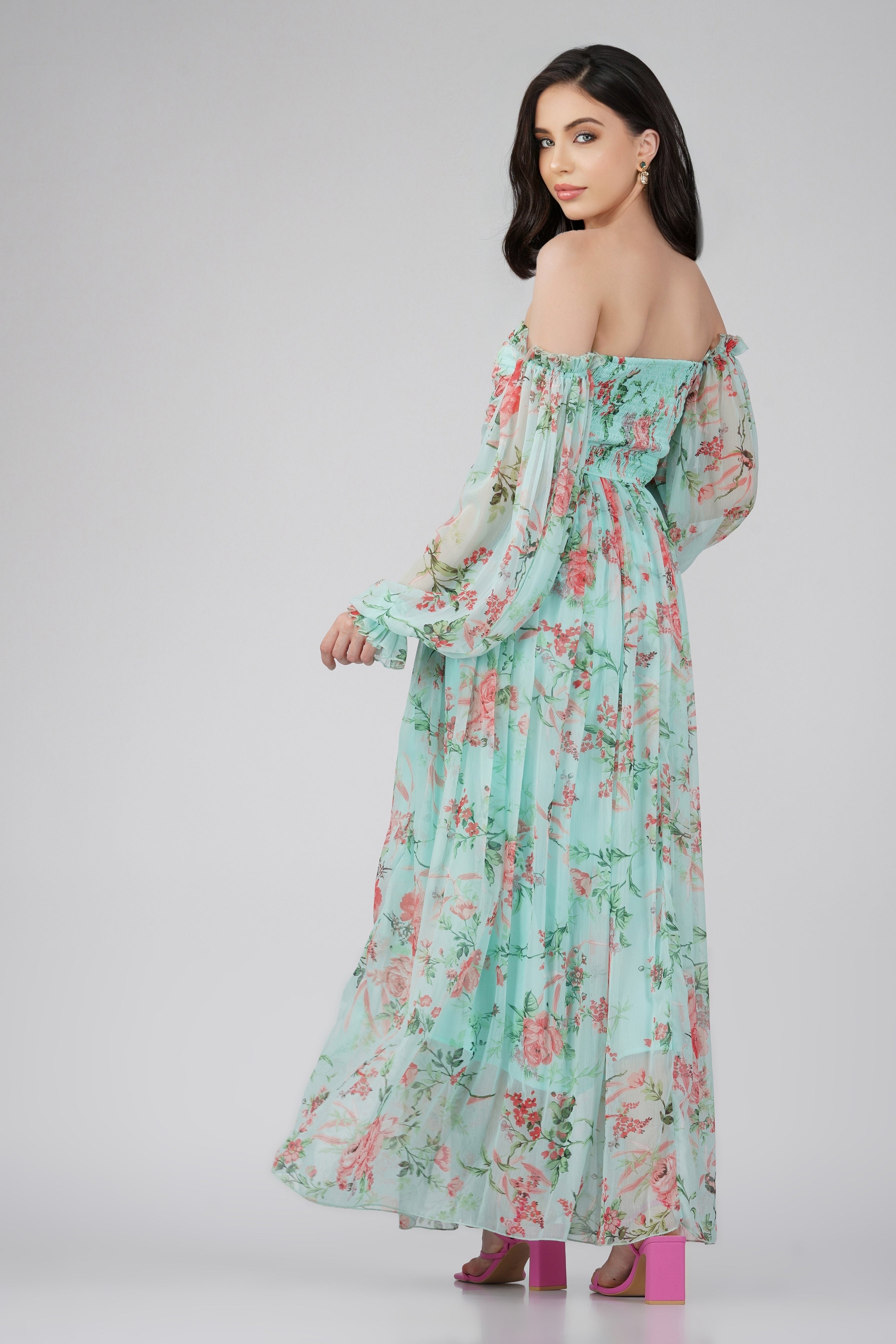 chiffon-printed-dress-in-green