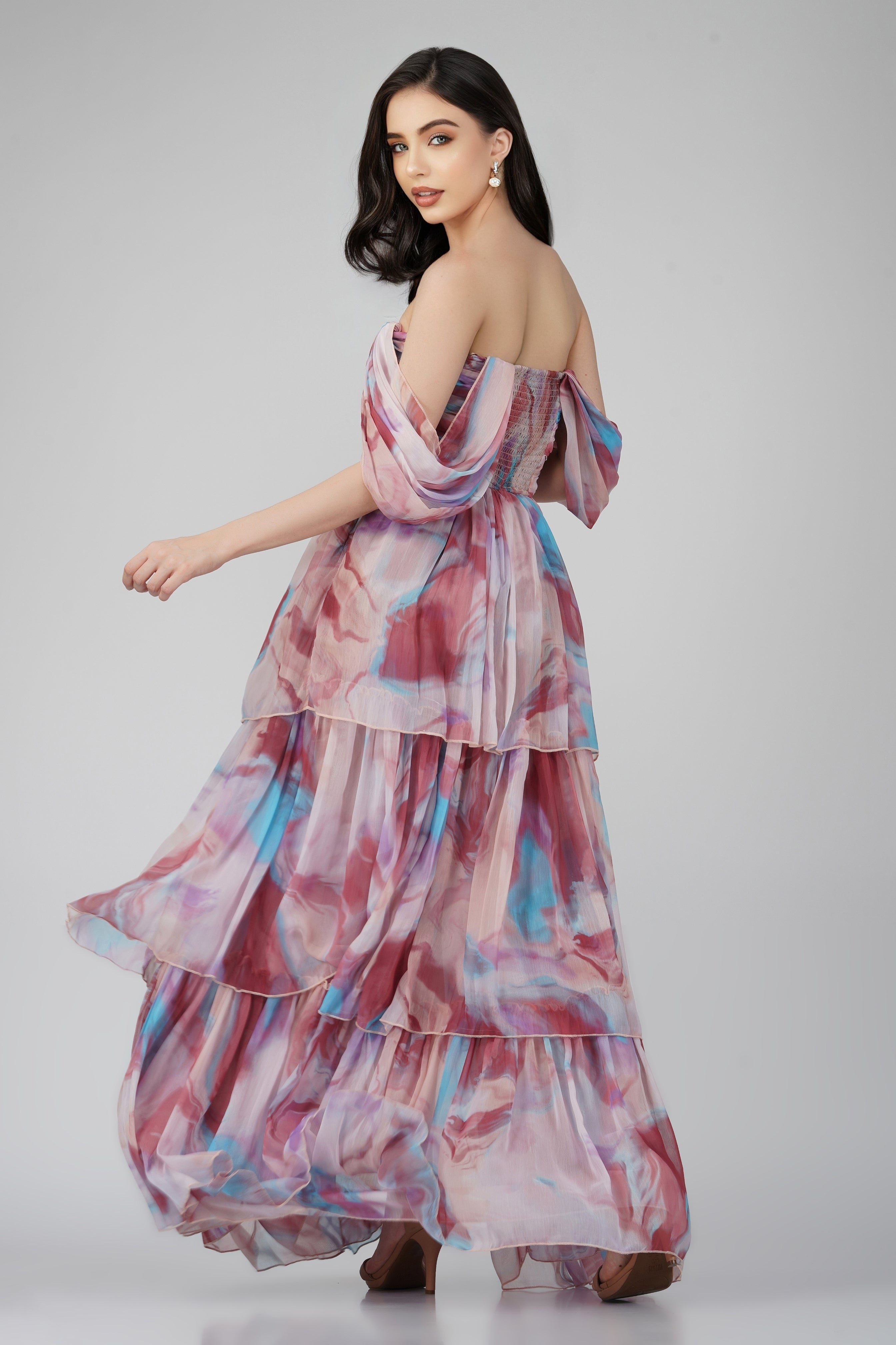 Sydney Chiffon Maxi Dress in Burgundy Print UK6 Chiffon Burgundy Print