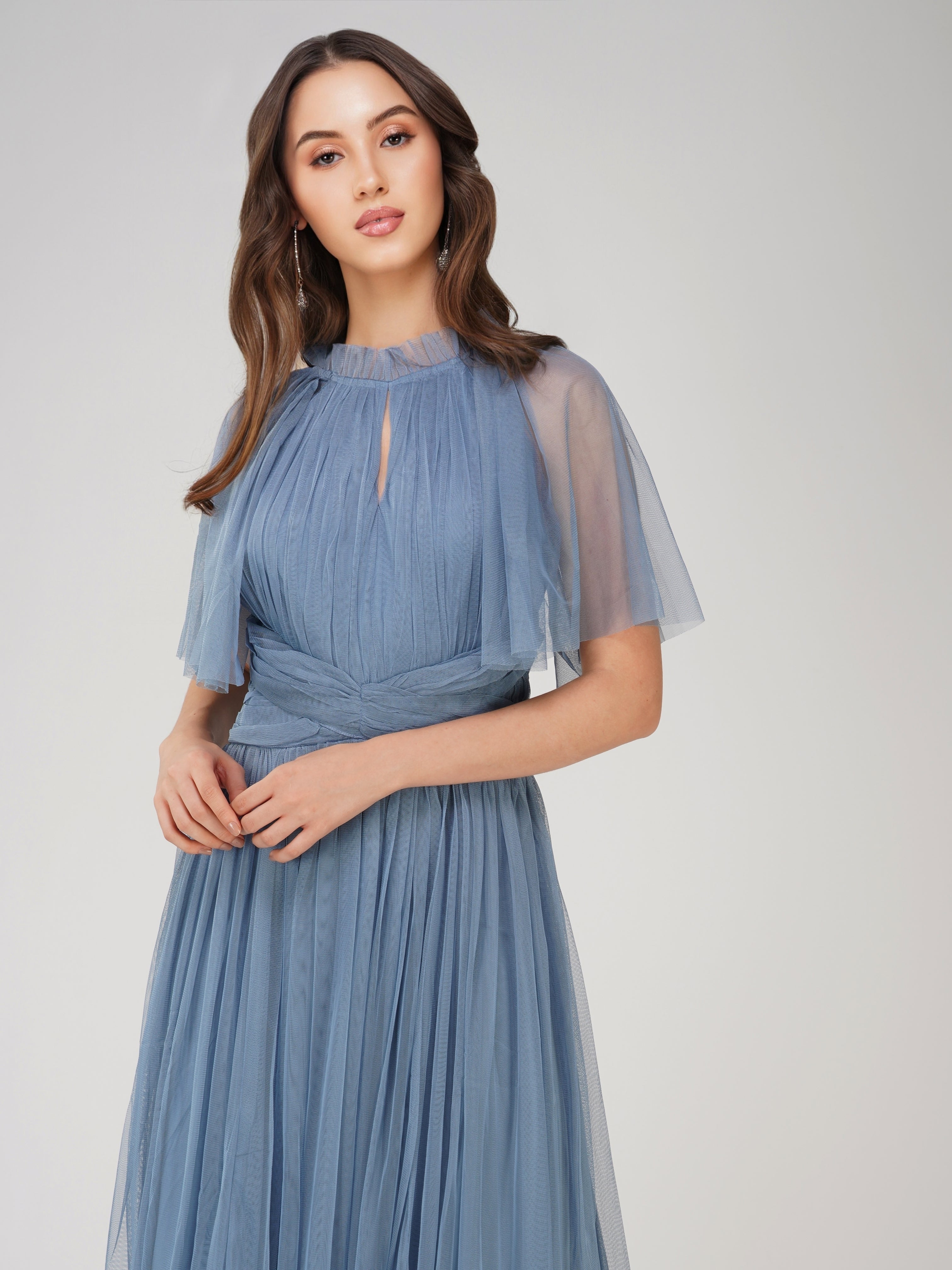 Cristiane Dusty Blue Tulle Midi Dress