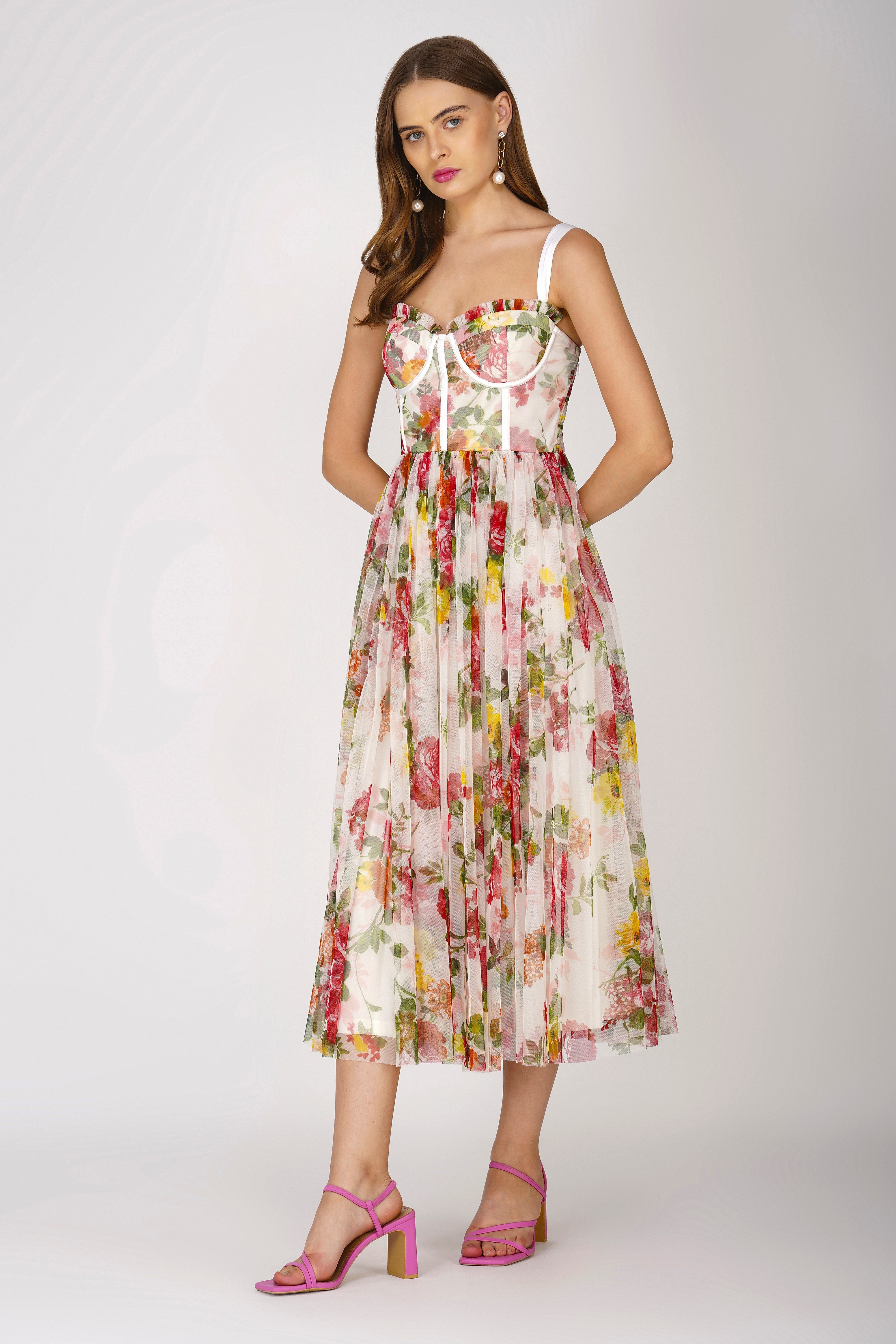 Dane Floral Tulle Corset Midi Dress