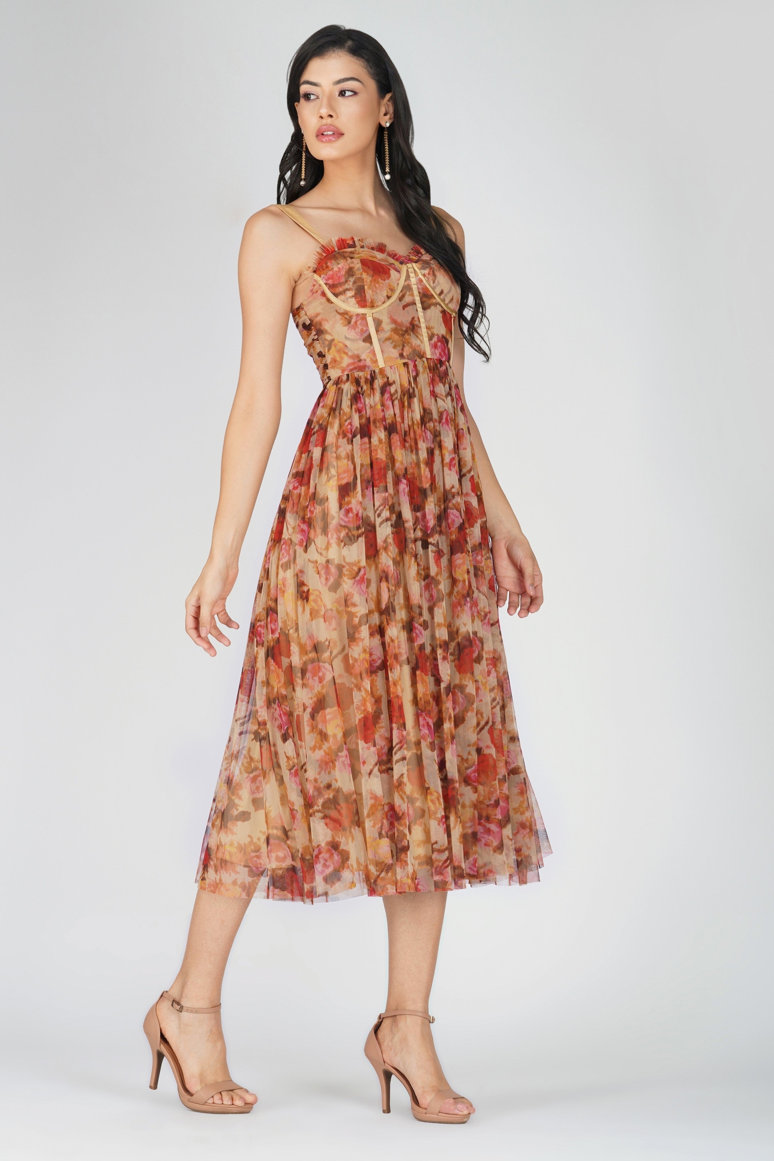 Dane Rose Floral Corset Midi Dress