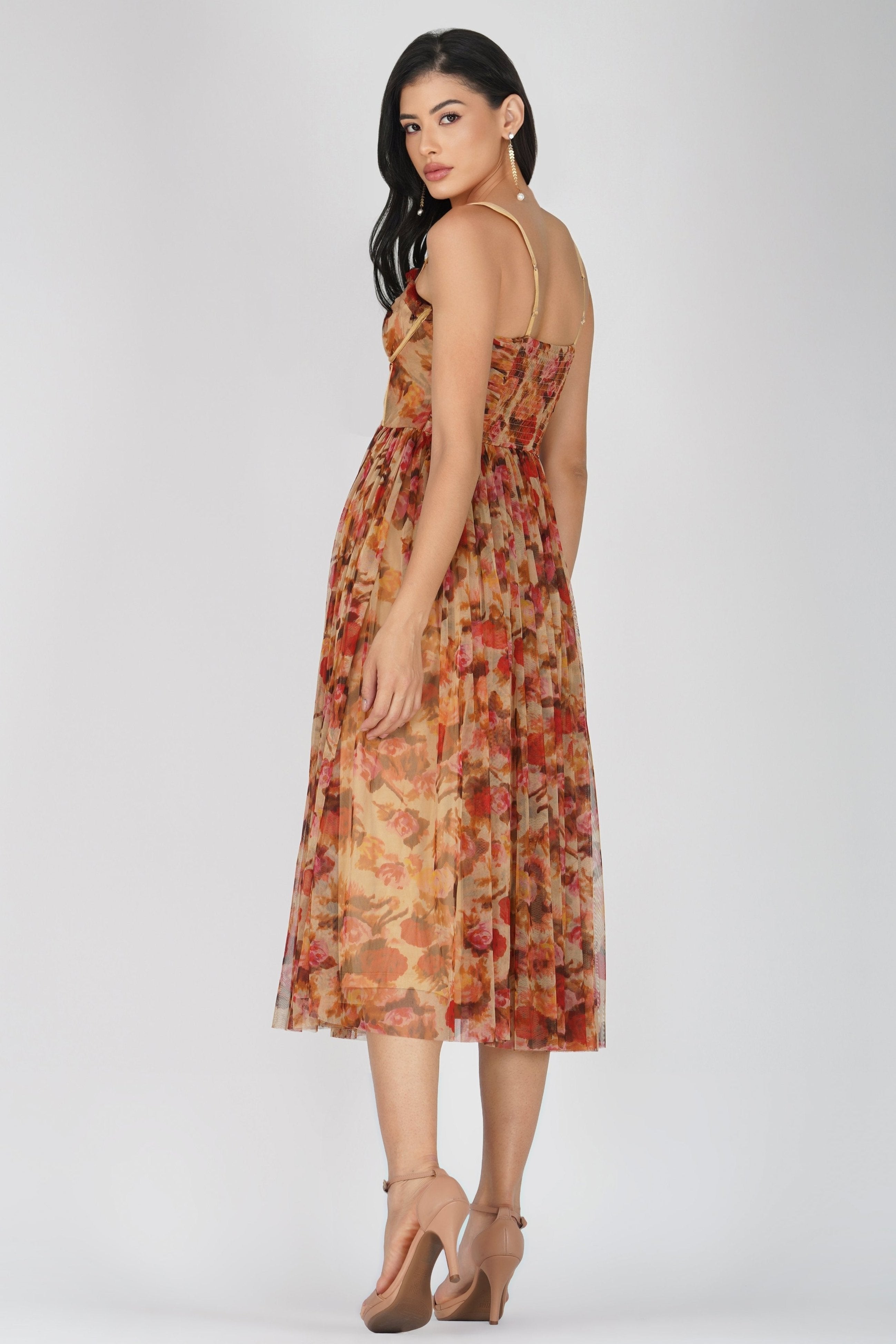 Dane Rose Floral Corset Midi Dress