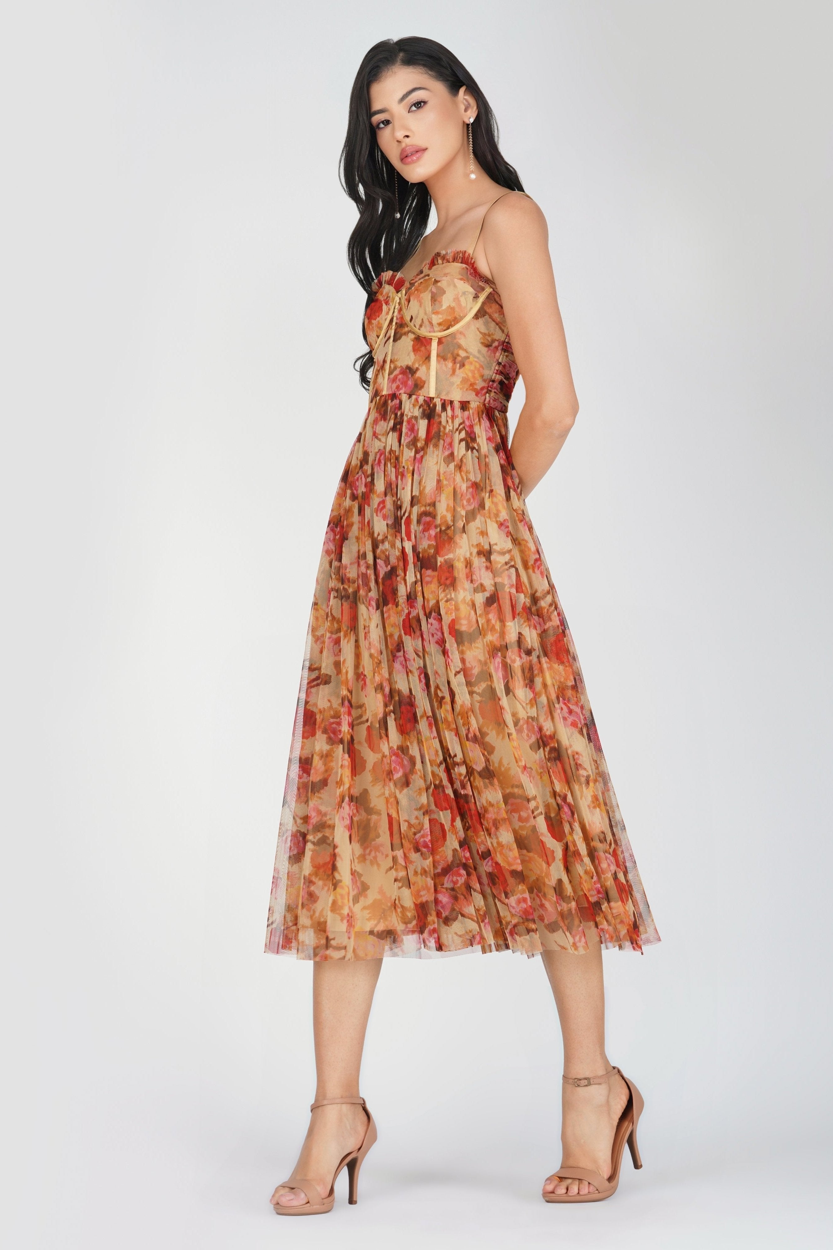 Dane Rose Floral Corset Midi Dress