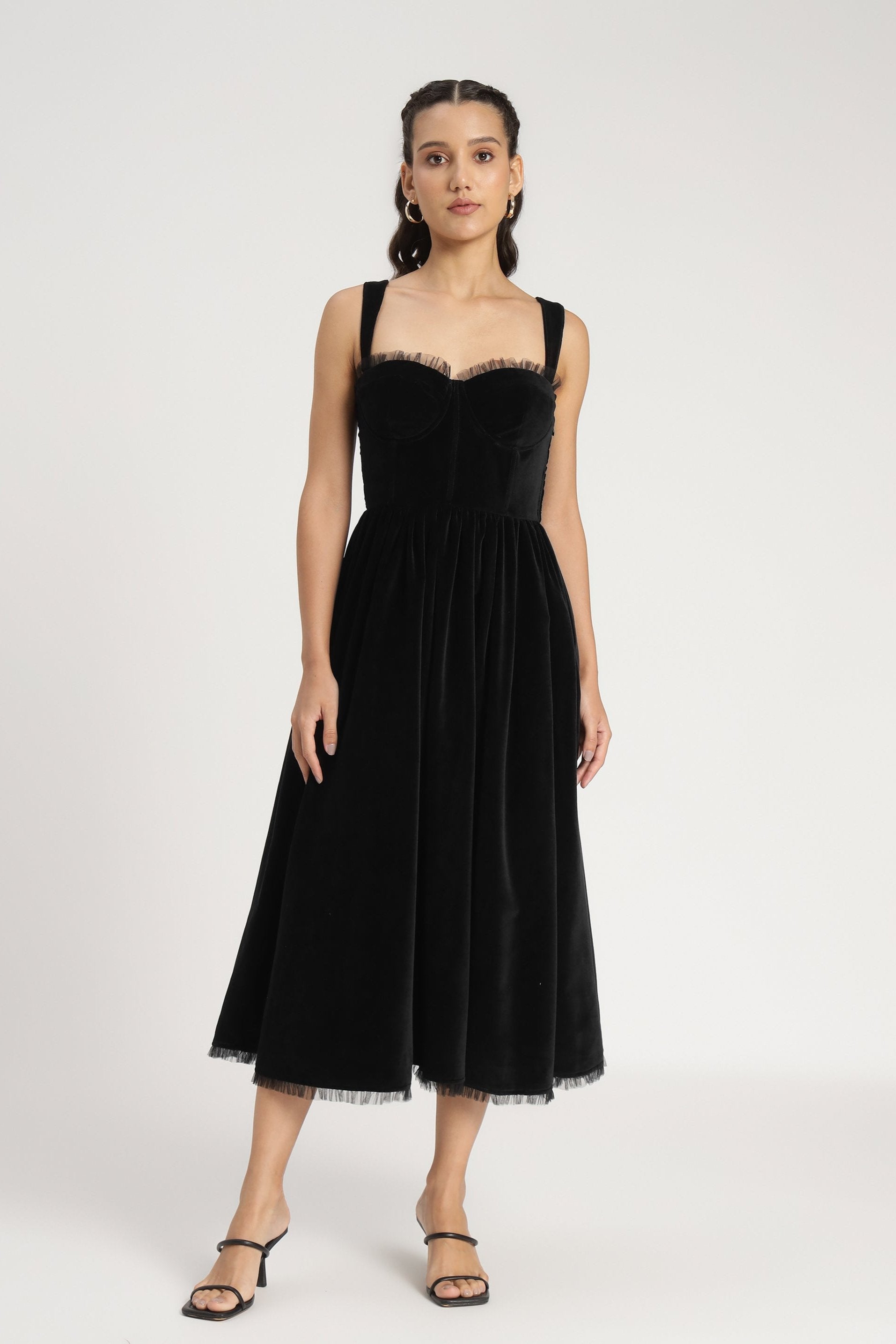 Dune Black Velvet Midi Dress