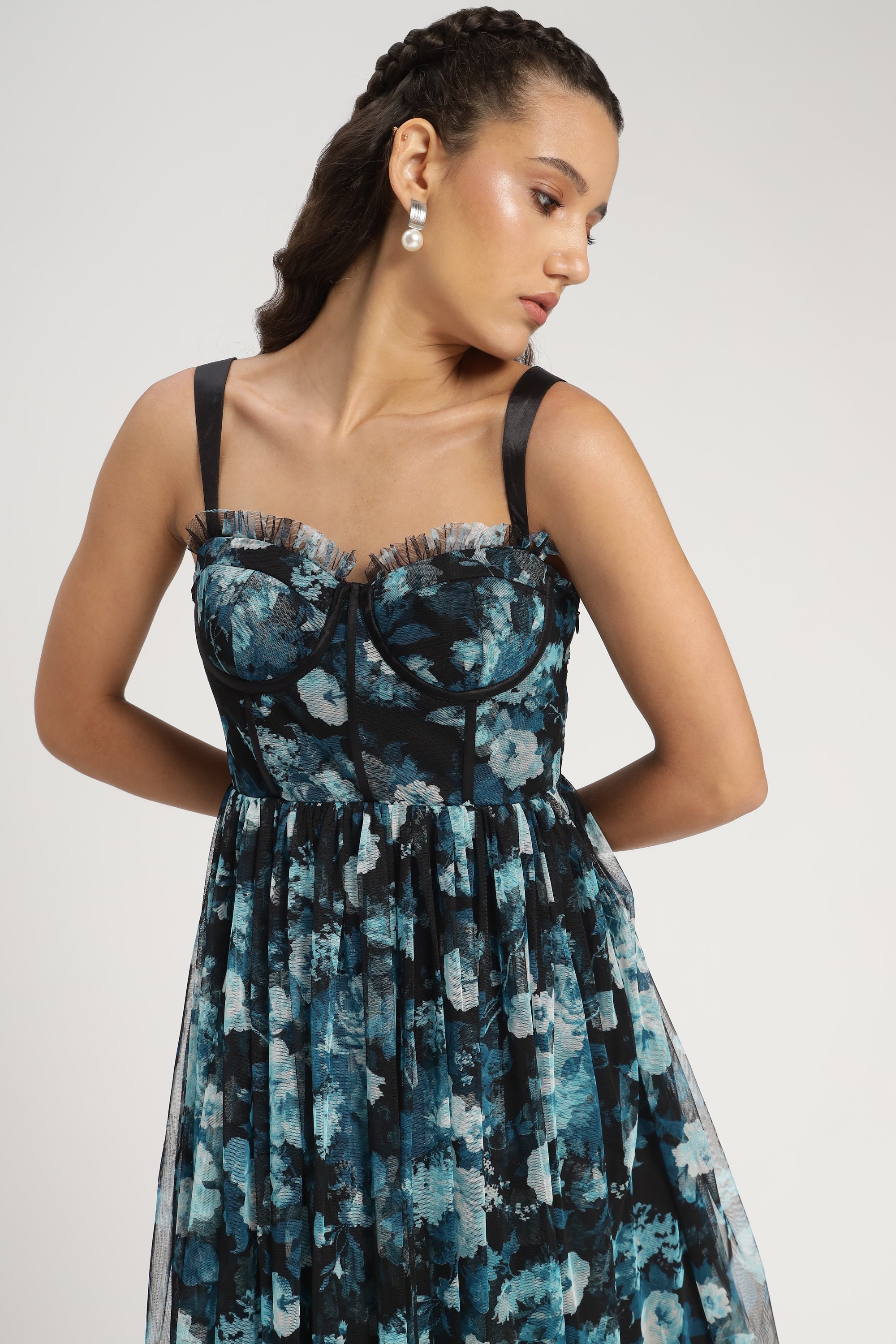 Dane Blue Floral Corset Midi Dress