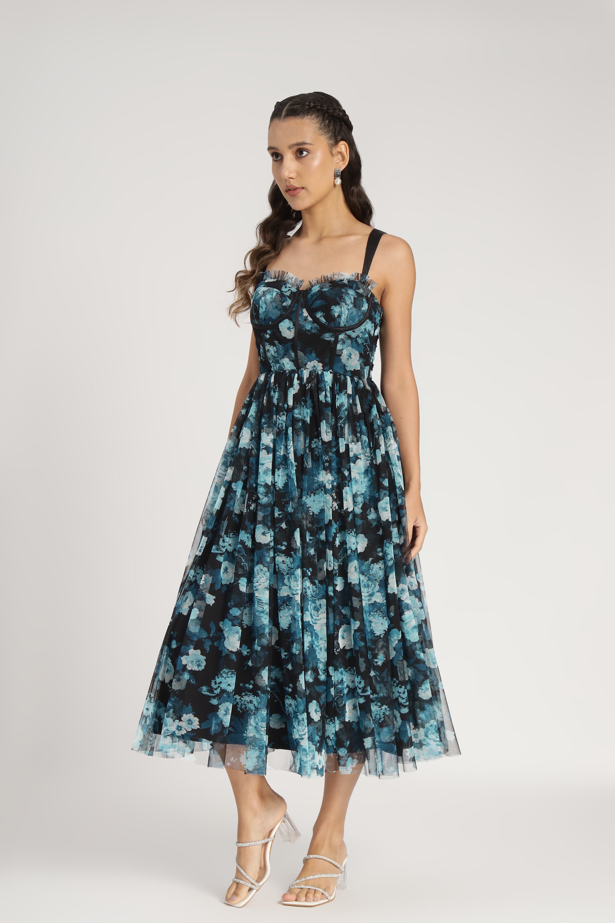 Dane Blue Floral Corset Midi Dress